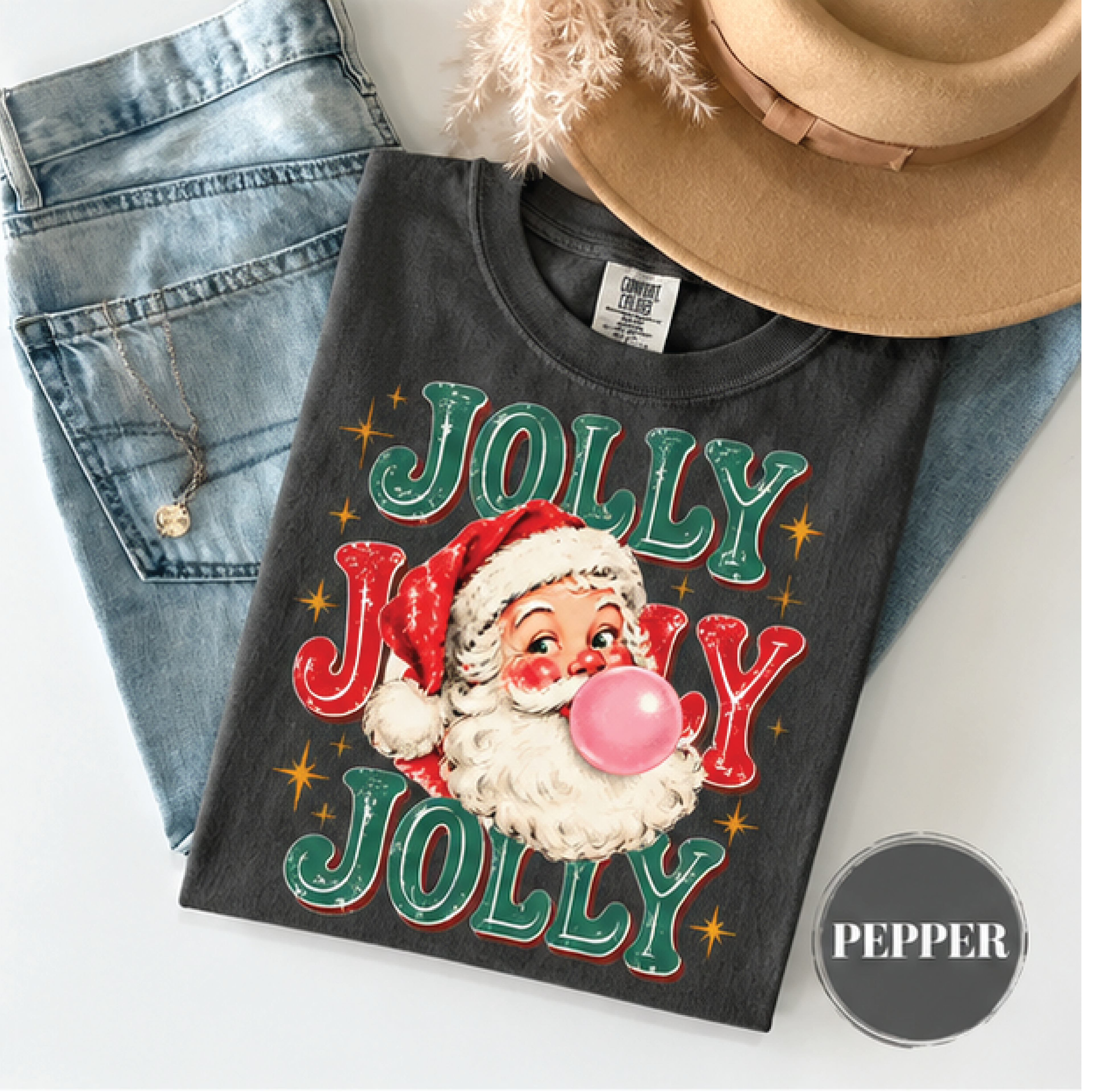 jolly jolly jolly christmas shirt, retro santa bubble gum graphic tee, vintage holiday t-shirt, funny christmas gift