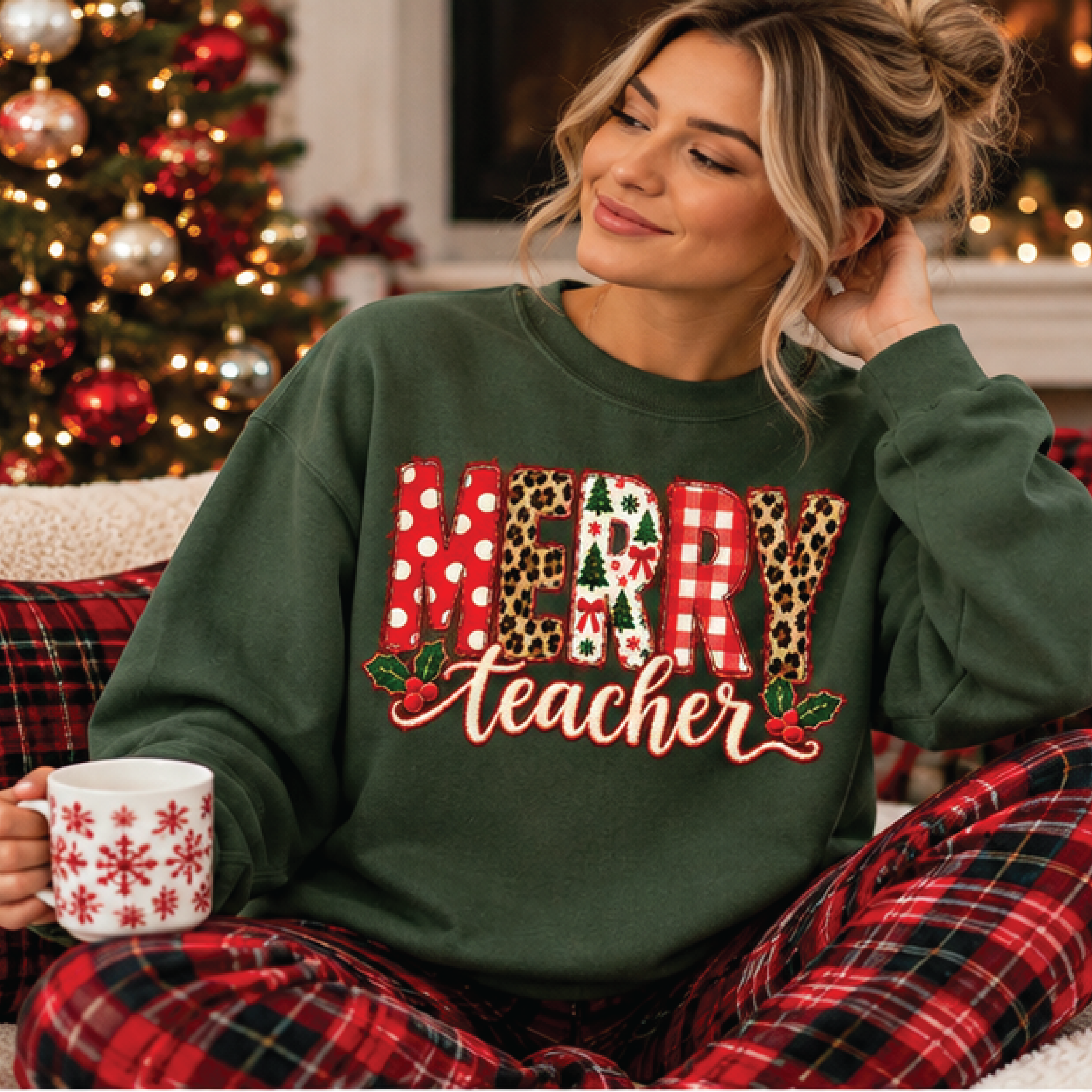 merry teacher christmas sweatshirt festive holiday teacher crewneck cute christmas gift for teachers sweater