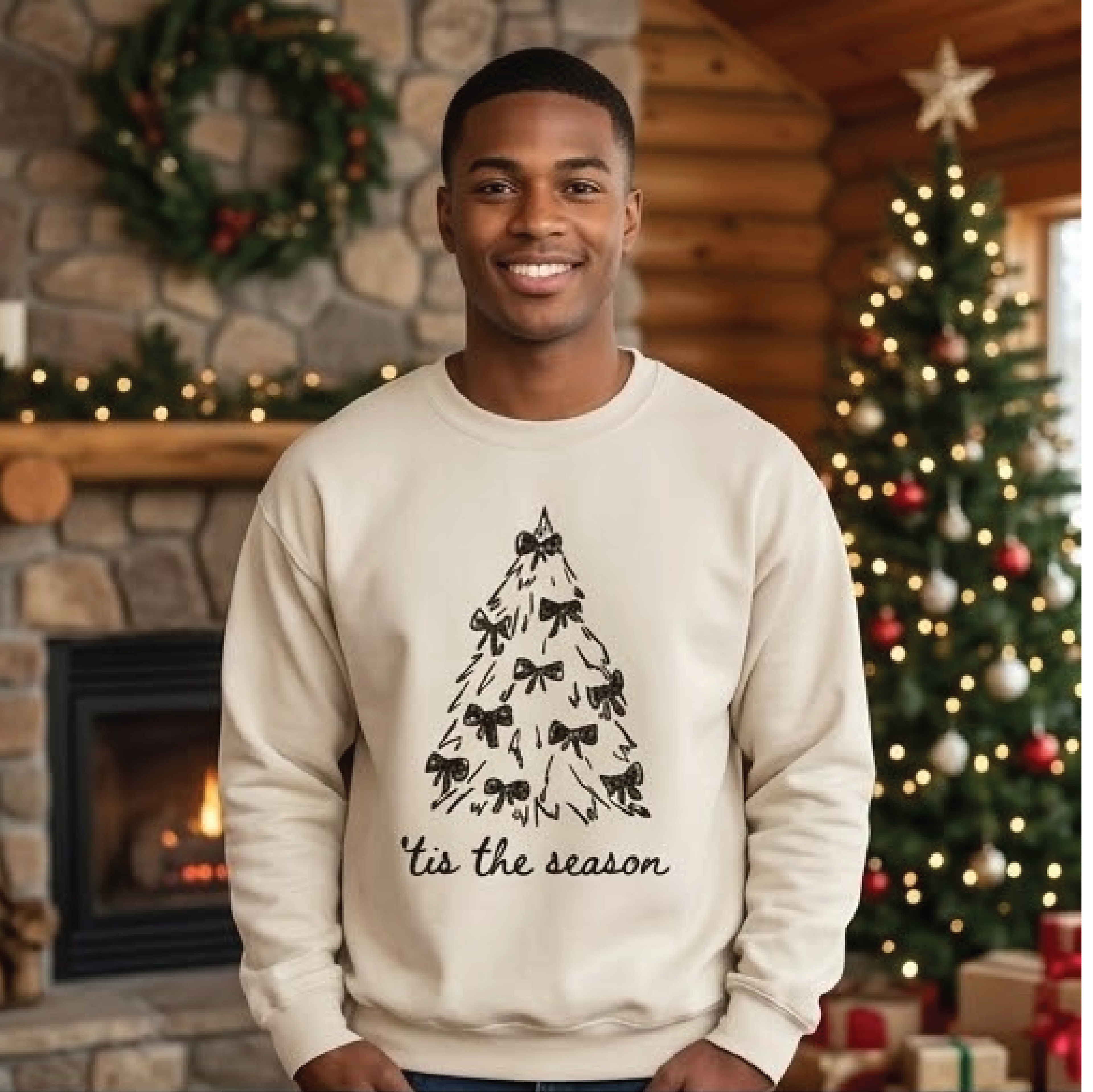 tis the season christmas tree sweatshirt minimalist christmas bow sweater neutral holiday crewneck