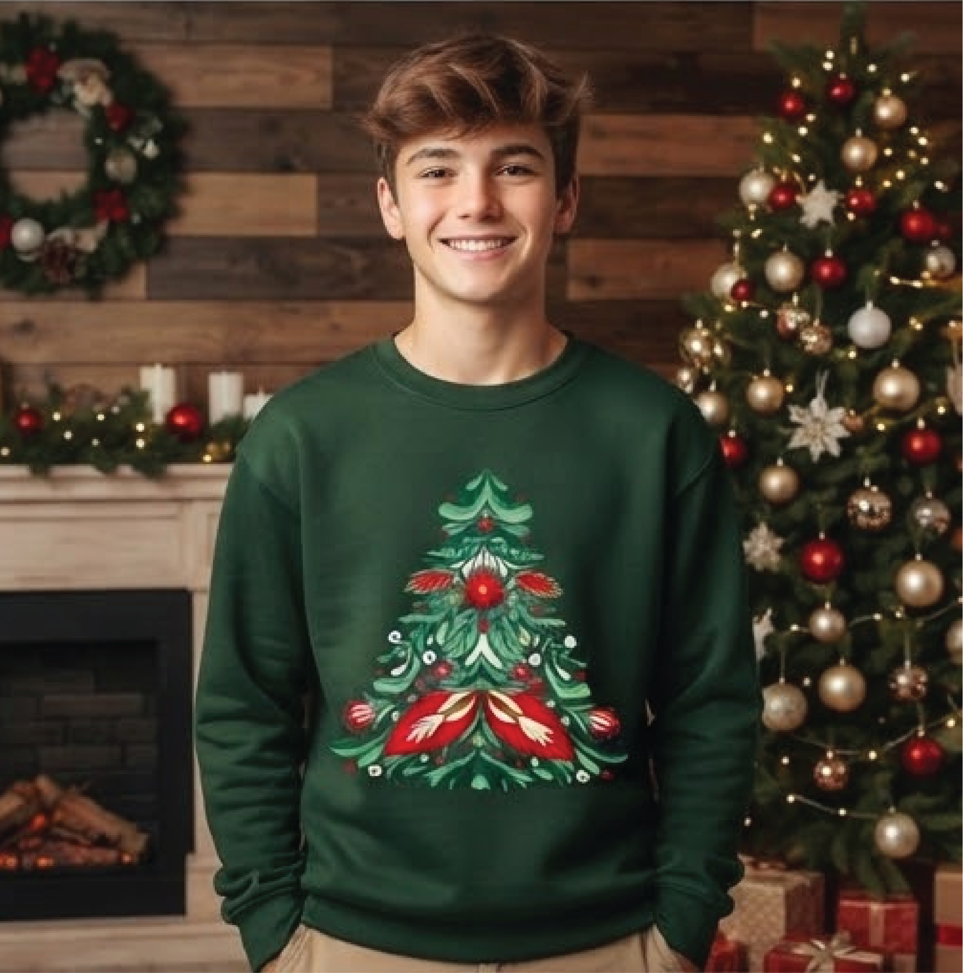 folk art christmas tree sweatshirt vintage botanical holiday crewneck rustic christmas sweater maroon