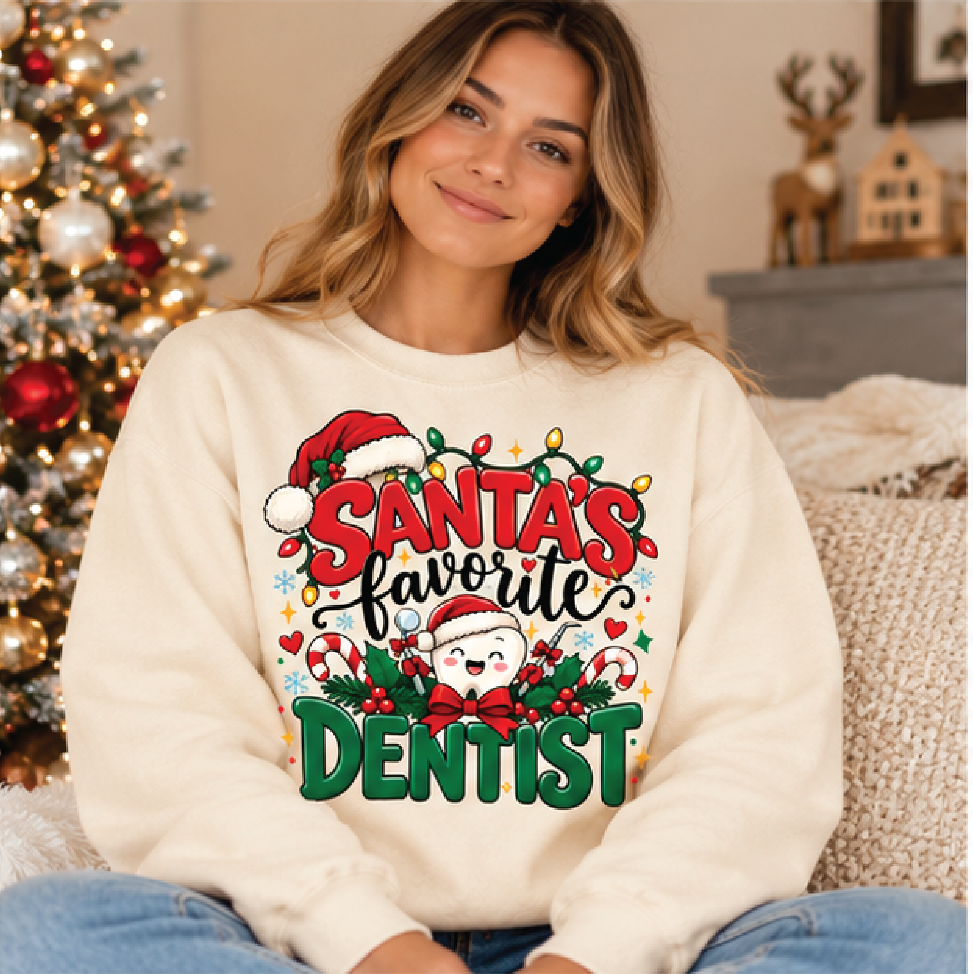 santa's favorite dentist christmas sweatshirt, funny dental holiday crewneck, cute tooth xmas sweater, dentist christmas