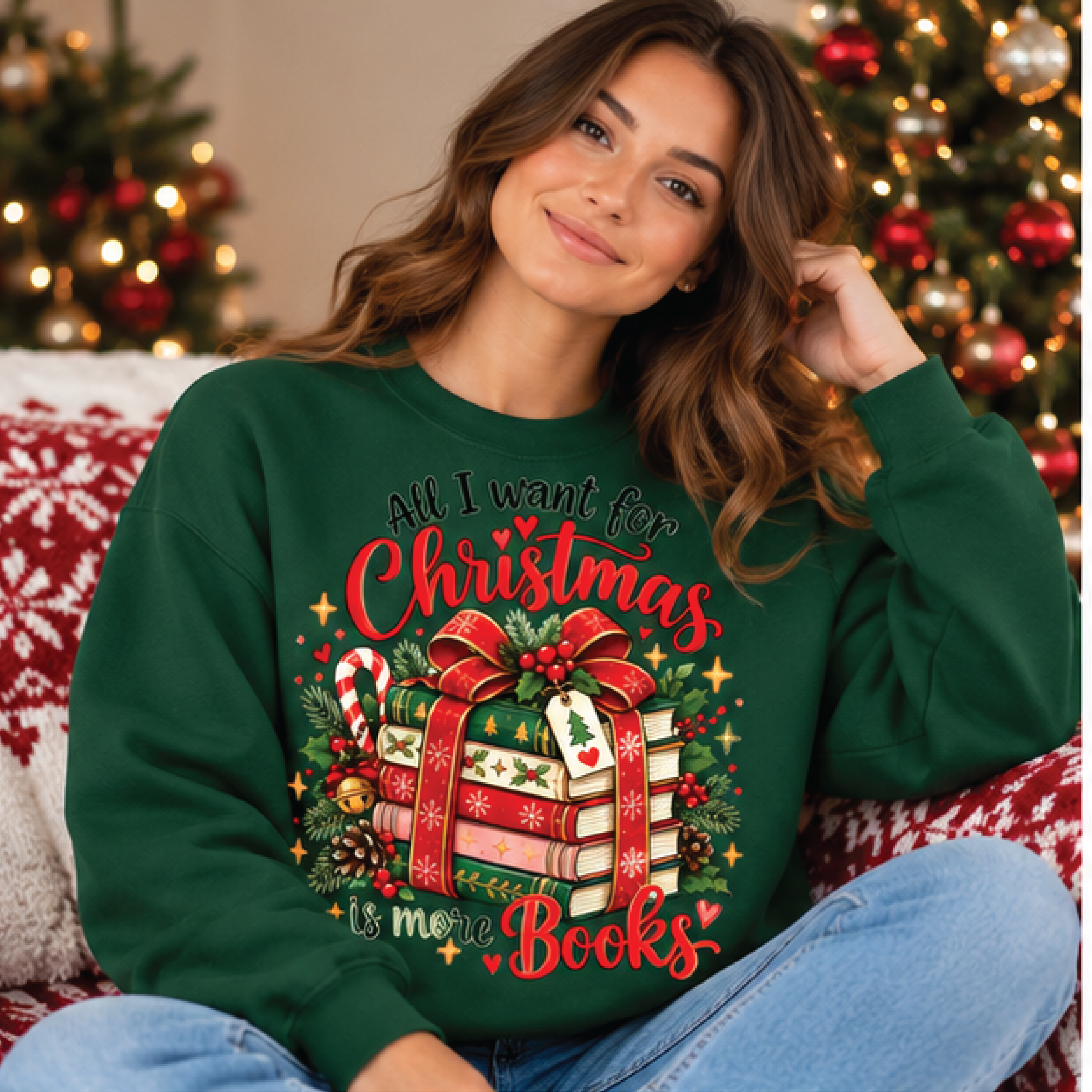 all i want for christmas is more books sweatshirt, book lover christmas crewneck, cozy holiday reading sweater