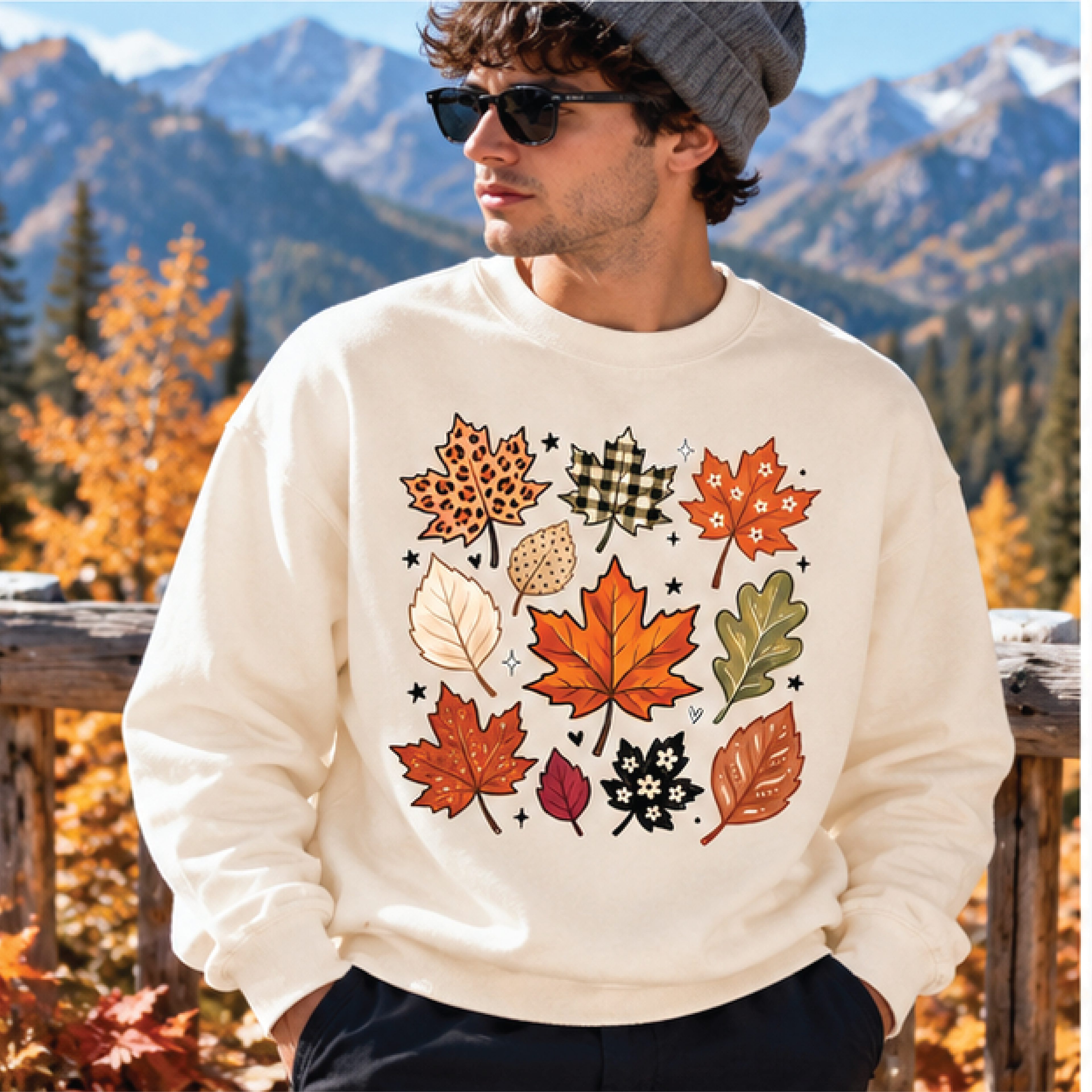autumn leaves sweatshirt, fall maple leaf crewneck, cute leopard print fall sweater, cozy thanksgiving outfit, fall gift