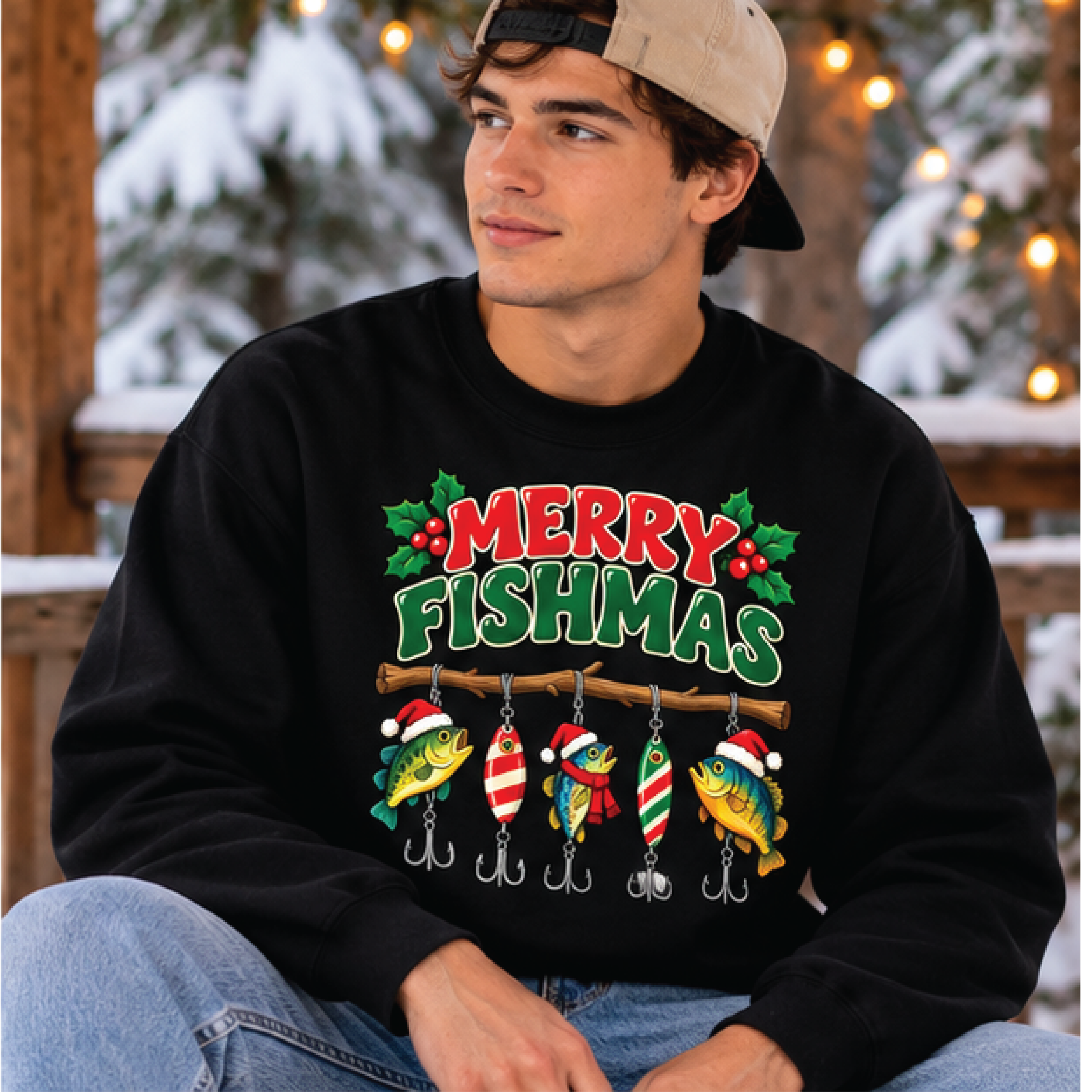 merry fishmas sweatshirt, funny christmas fishing crewneck, santa fish graphic sweater, holiday gift for fishermen