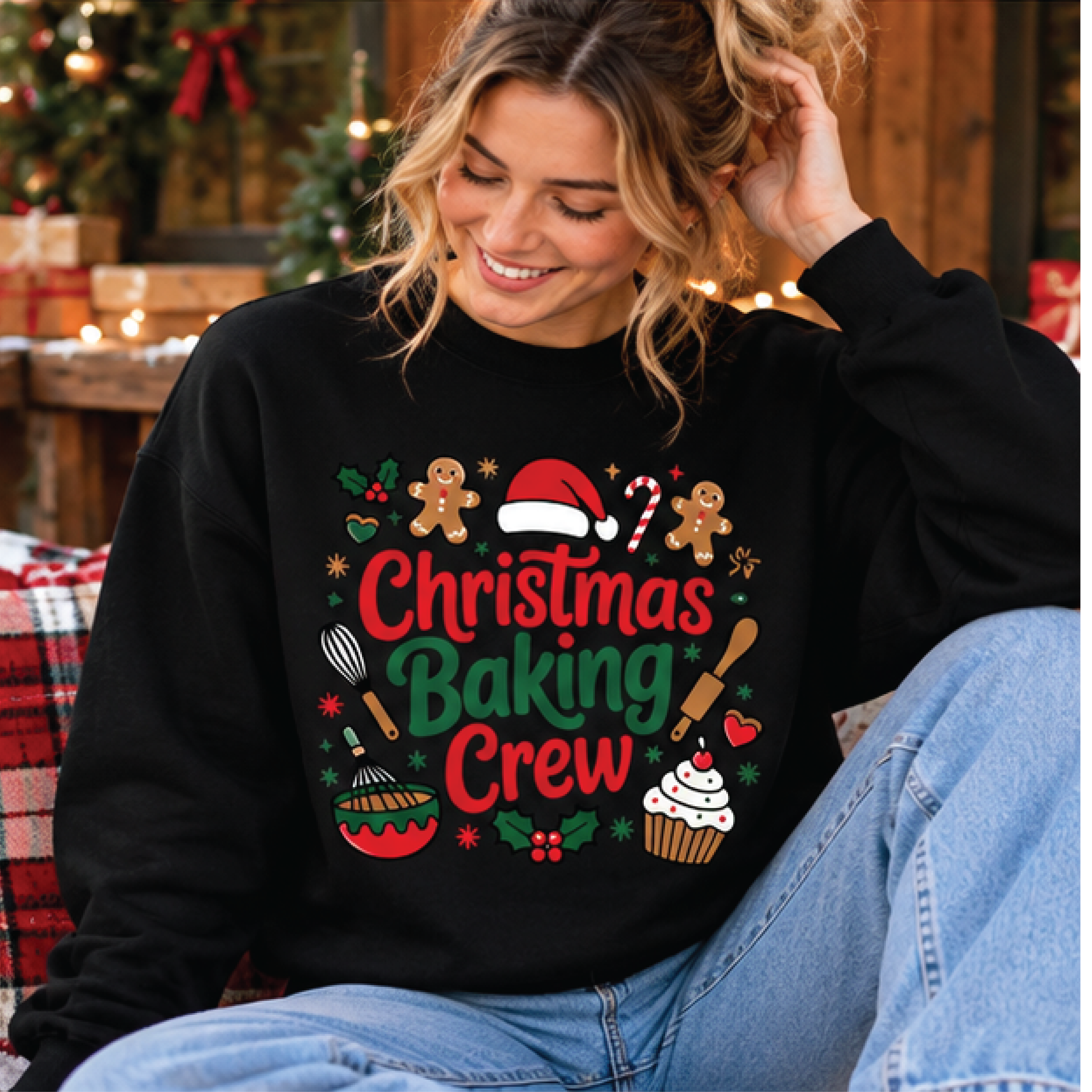 christmas baking crew sweatshirt, festive holiday baker crewneck, gingerbread christmas shirt, cute baking gift for bake