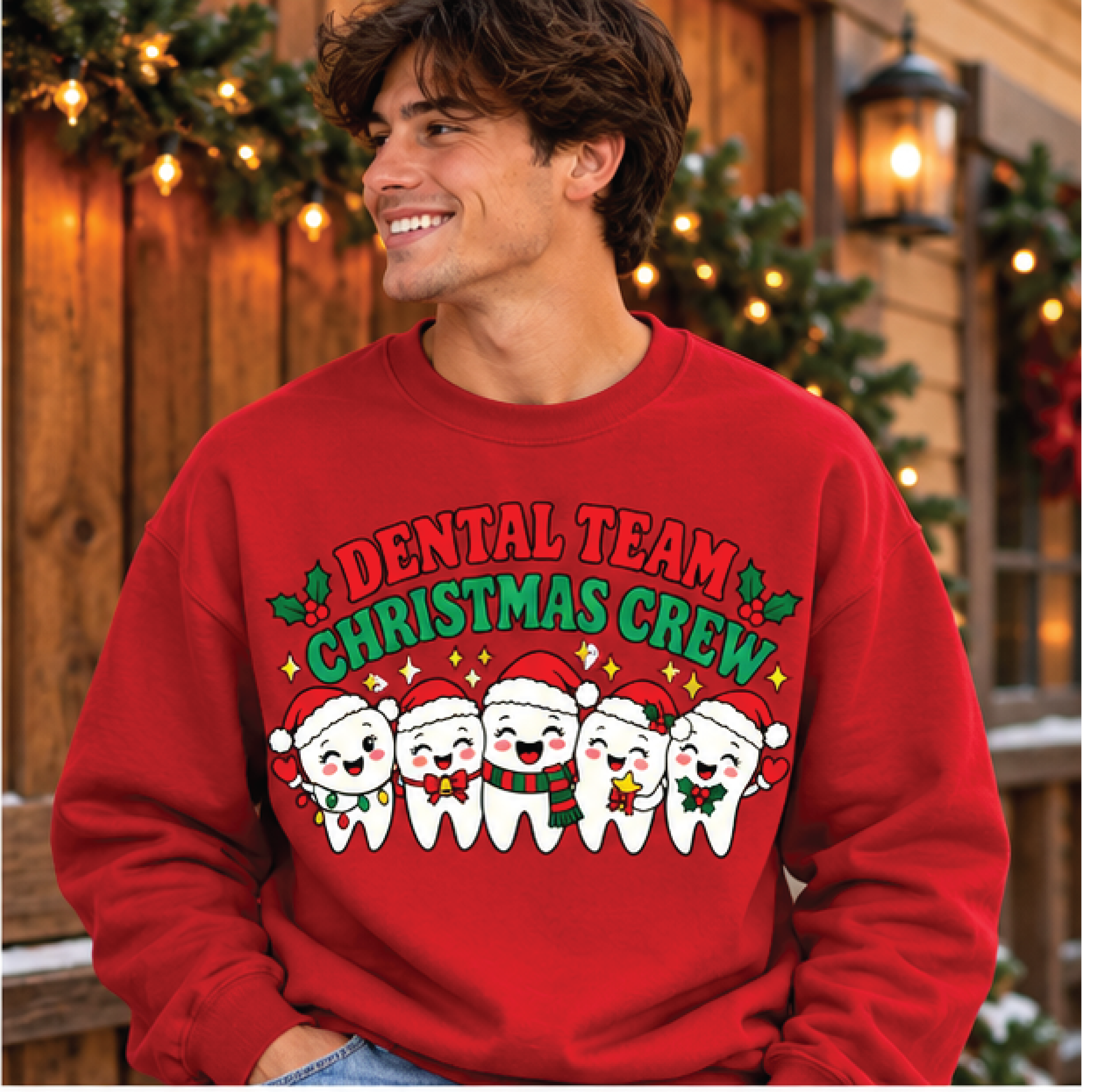 dental team christmas crew sweatshirt, cute christmas teeth crewneck, holiday dentist sweatshirt, dental hygienist gift