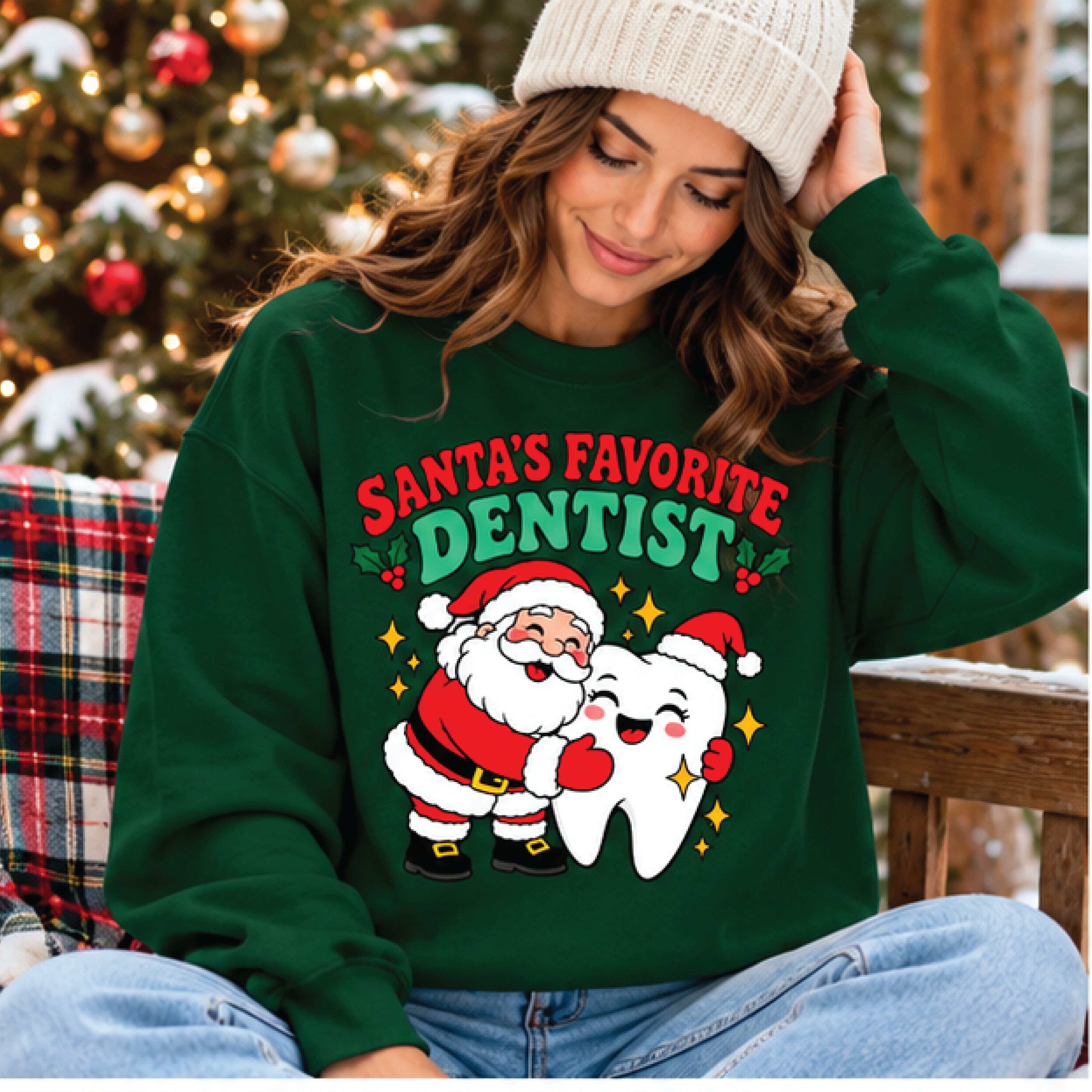 santa's favorite dentist christmas sweatshirt, cute santa tooth crewneck, funny dental holiday sweater, dentist