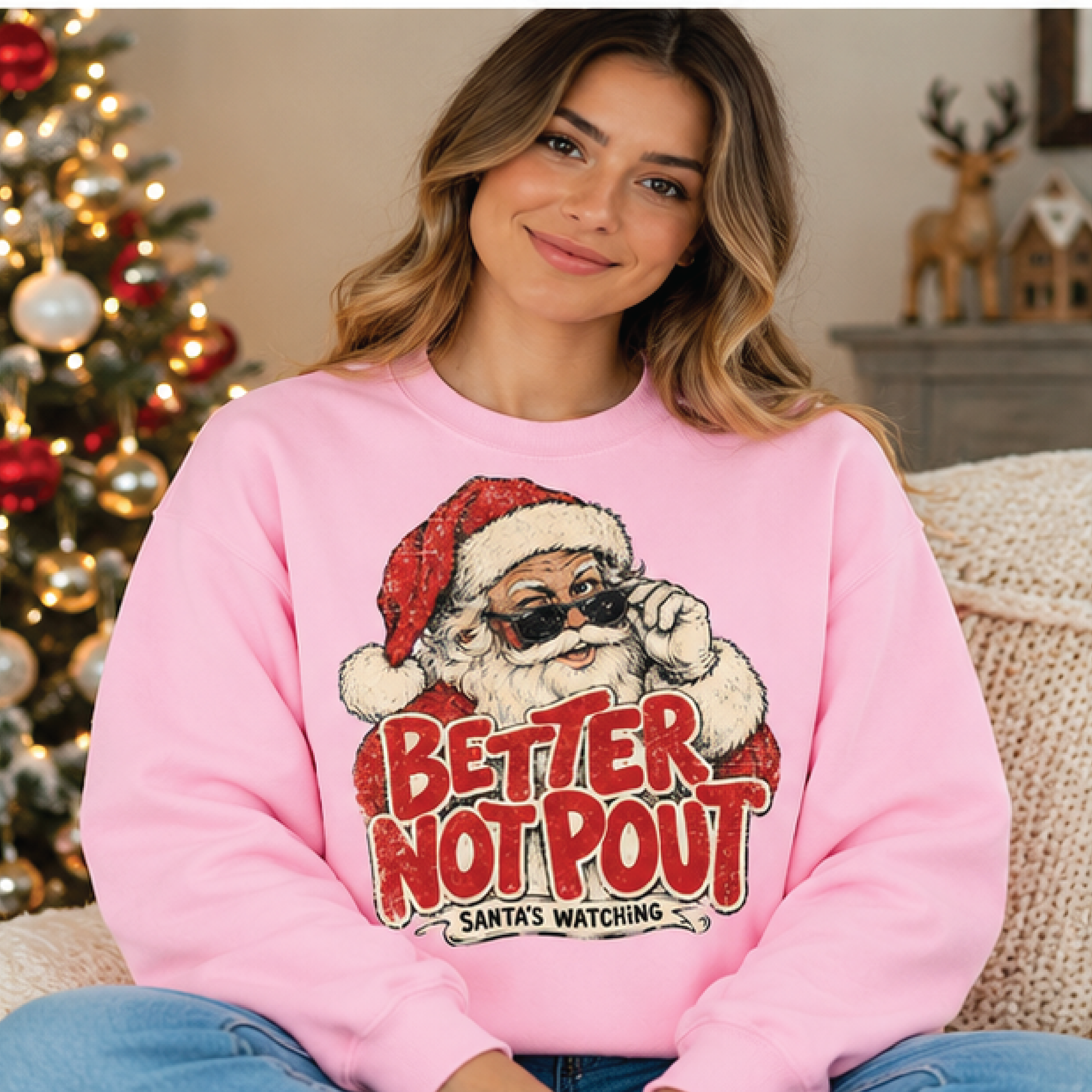 better not pout santa's watching sweatshirt, funny retro santa christmas crewneck, vintage holiday sweater, christmas