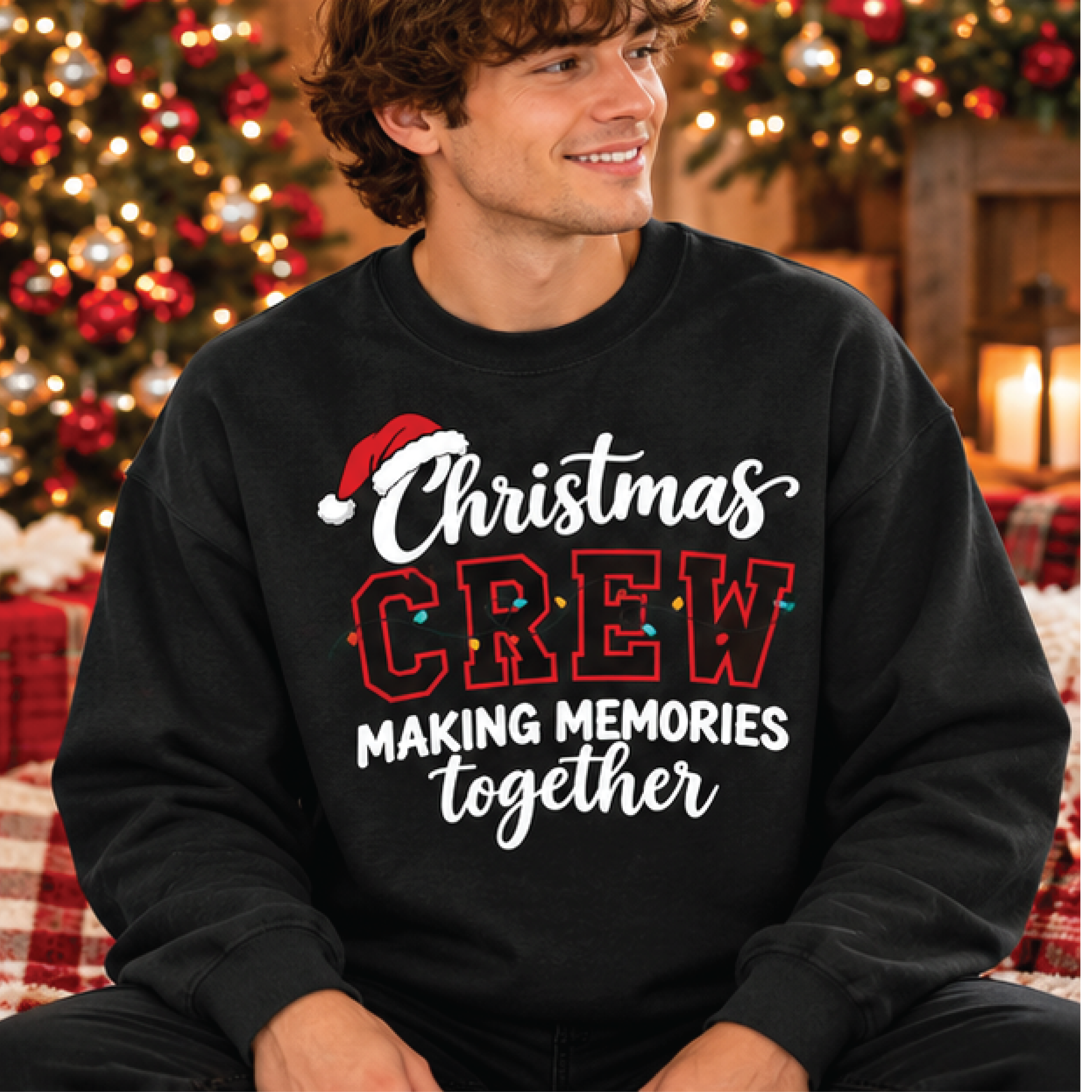 christmas crew sweatshirt, making memories together holiday crewneck, santa hat xmas sweater, matching family christmas