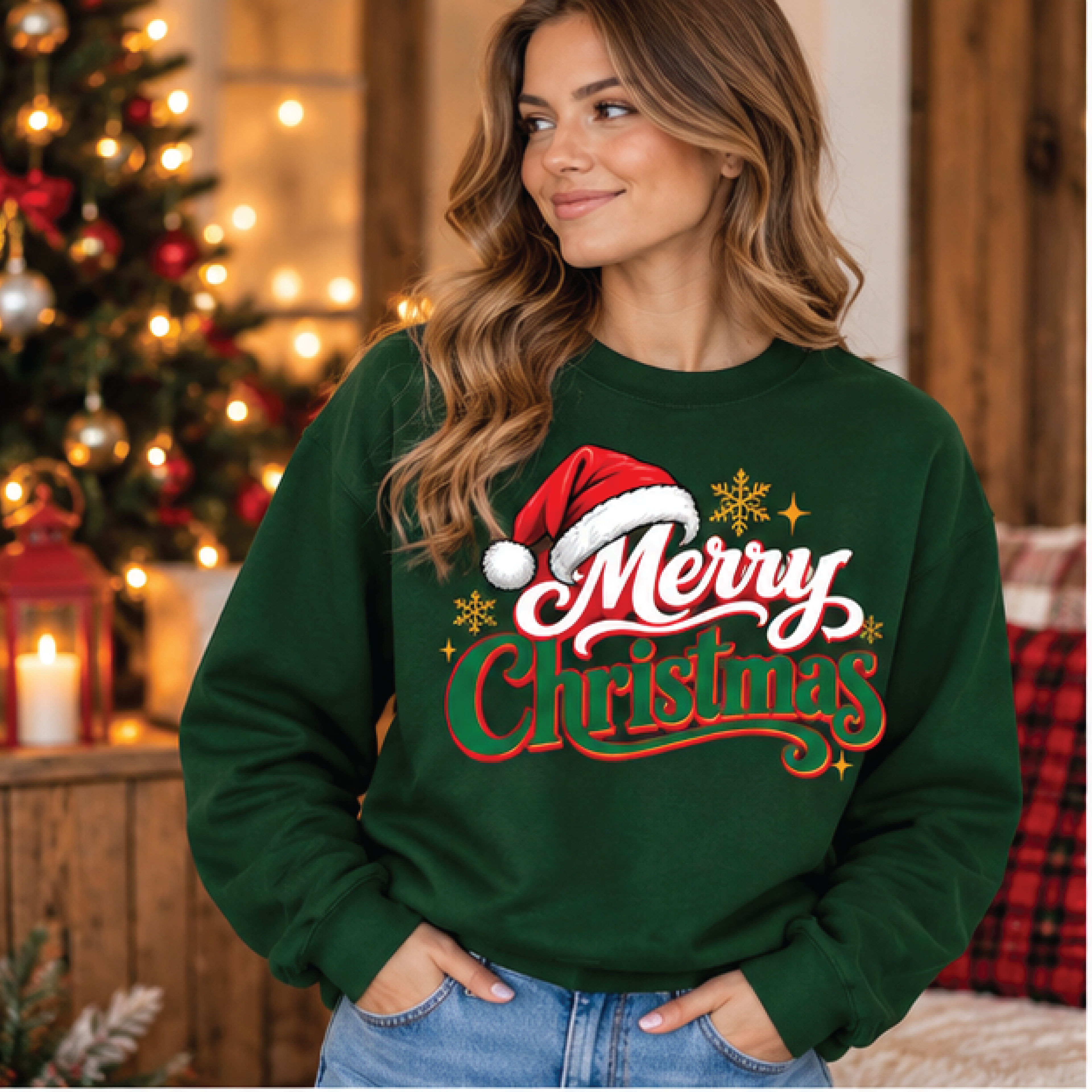 merry christmas sweatshirt, retro santa hat christmas crewneck, festive holiday sweater, cozy winter xmas gift for women