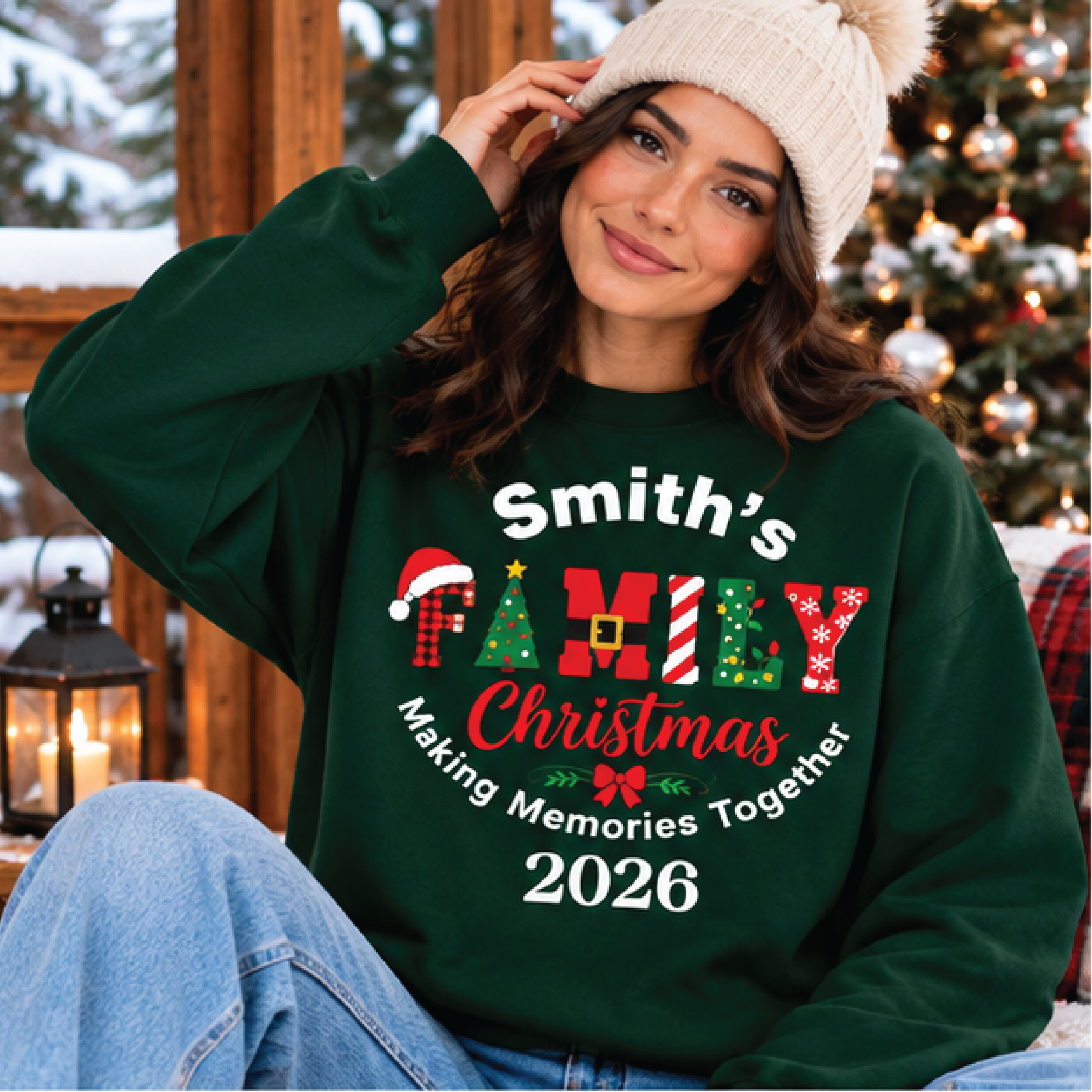 personalized family christmas 2026 sweatshirt, custom last name holiday crewneck, matching family xmas sweater, festive