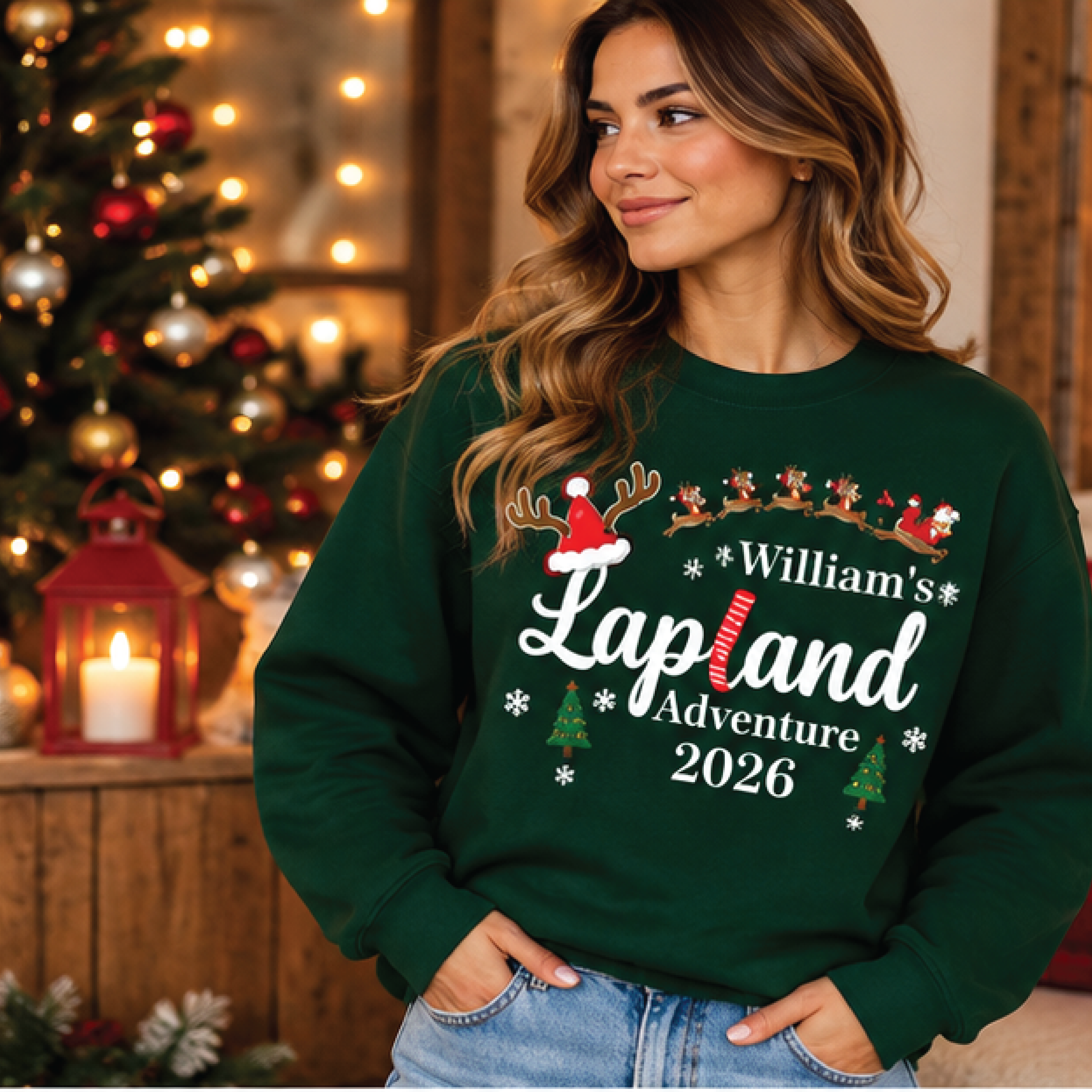 personalized lapland adventure sweatshirt, custom name christmas crewneck, santa reindeer holiday sweater, family trip