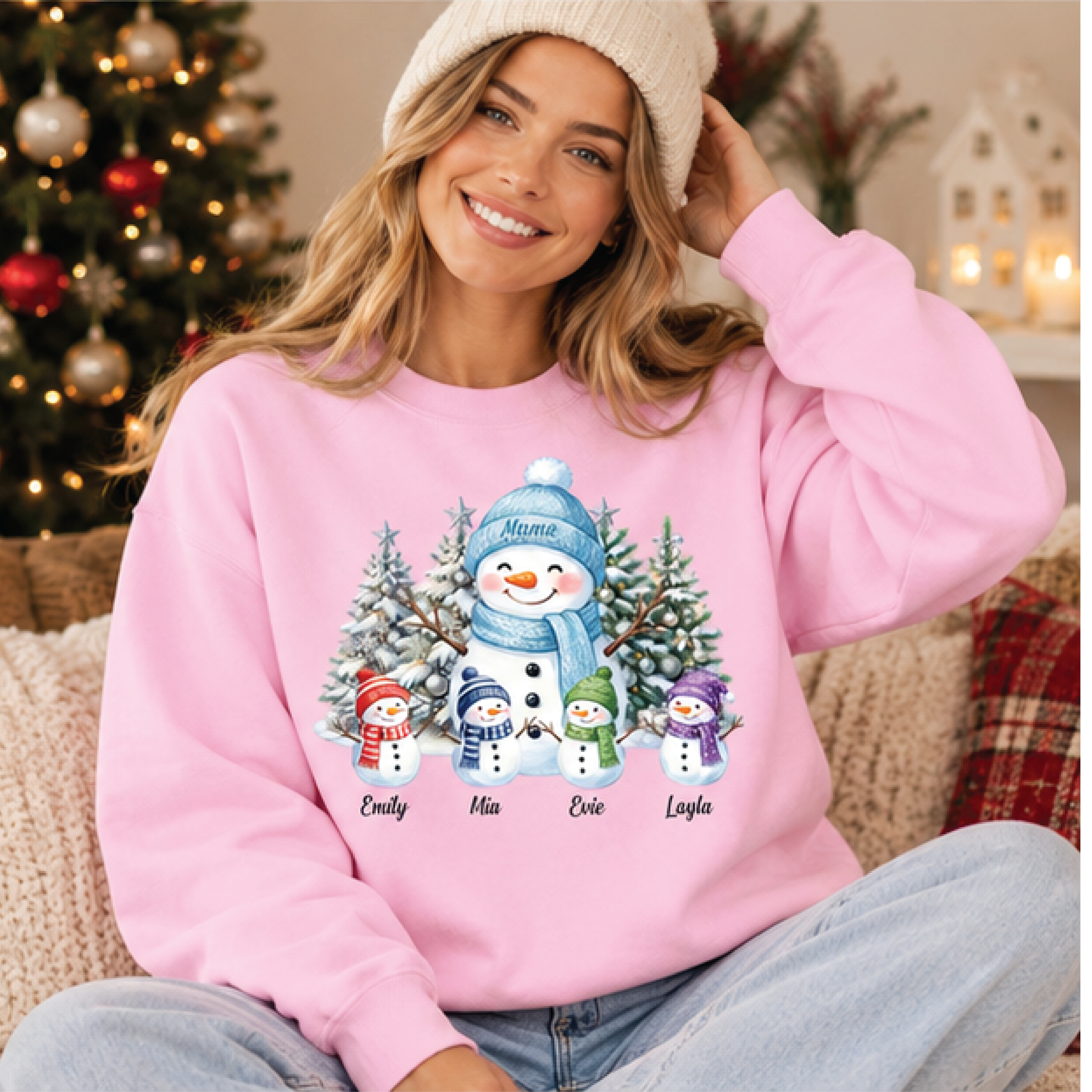 personalized mama snowman sweatshirt, custom kids names christmas sweater, snowman family holiday pullover, gift for mom