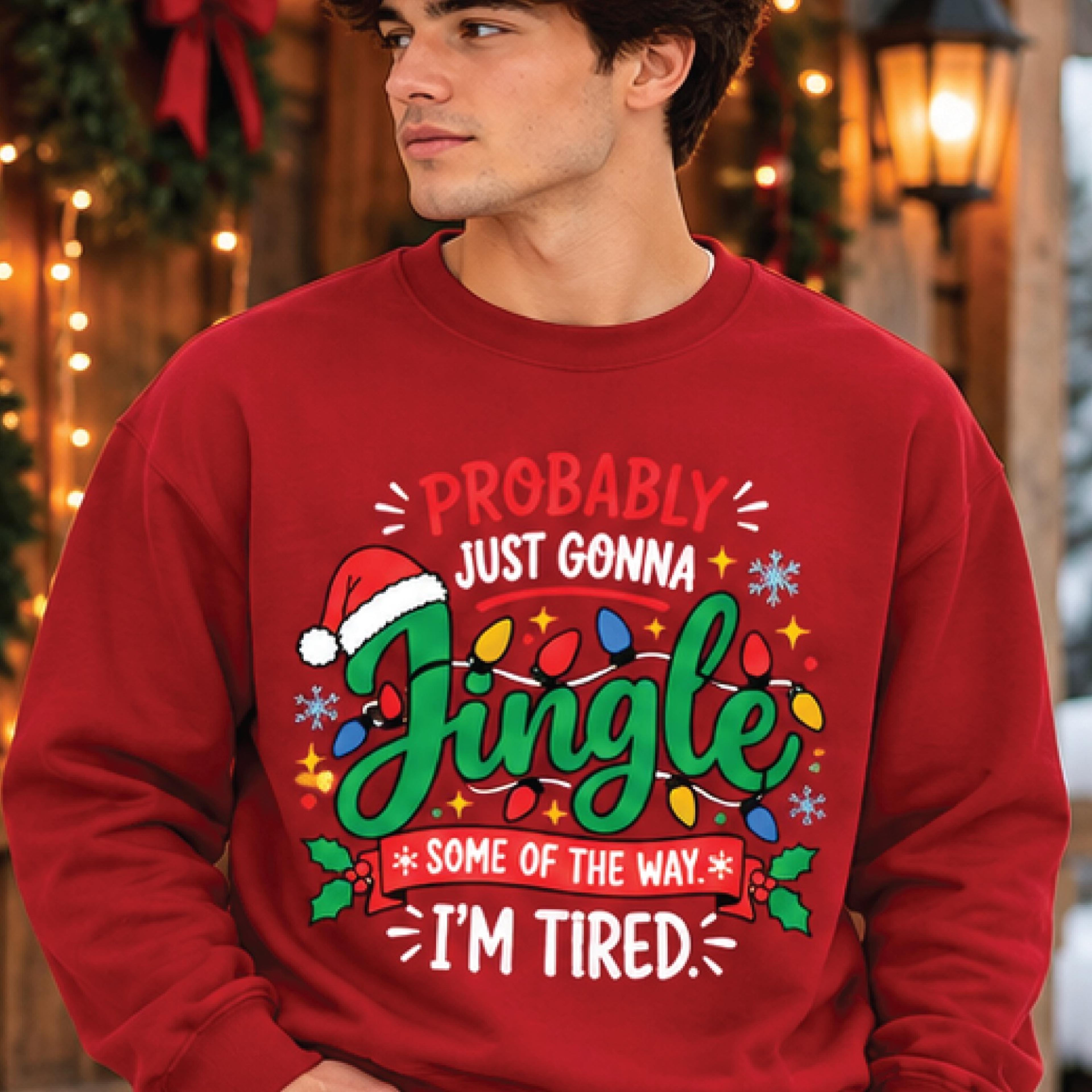 funny christmas sweatshirt, probably just gonna jingle some of the way i'm tired sweater, sarcastic holiday unisex adult