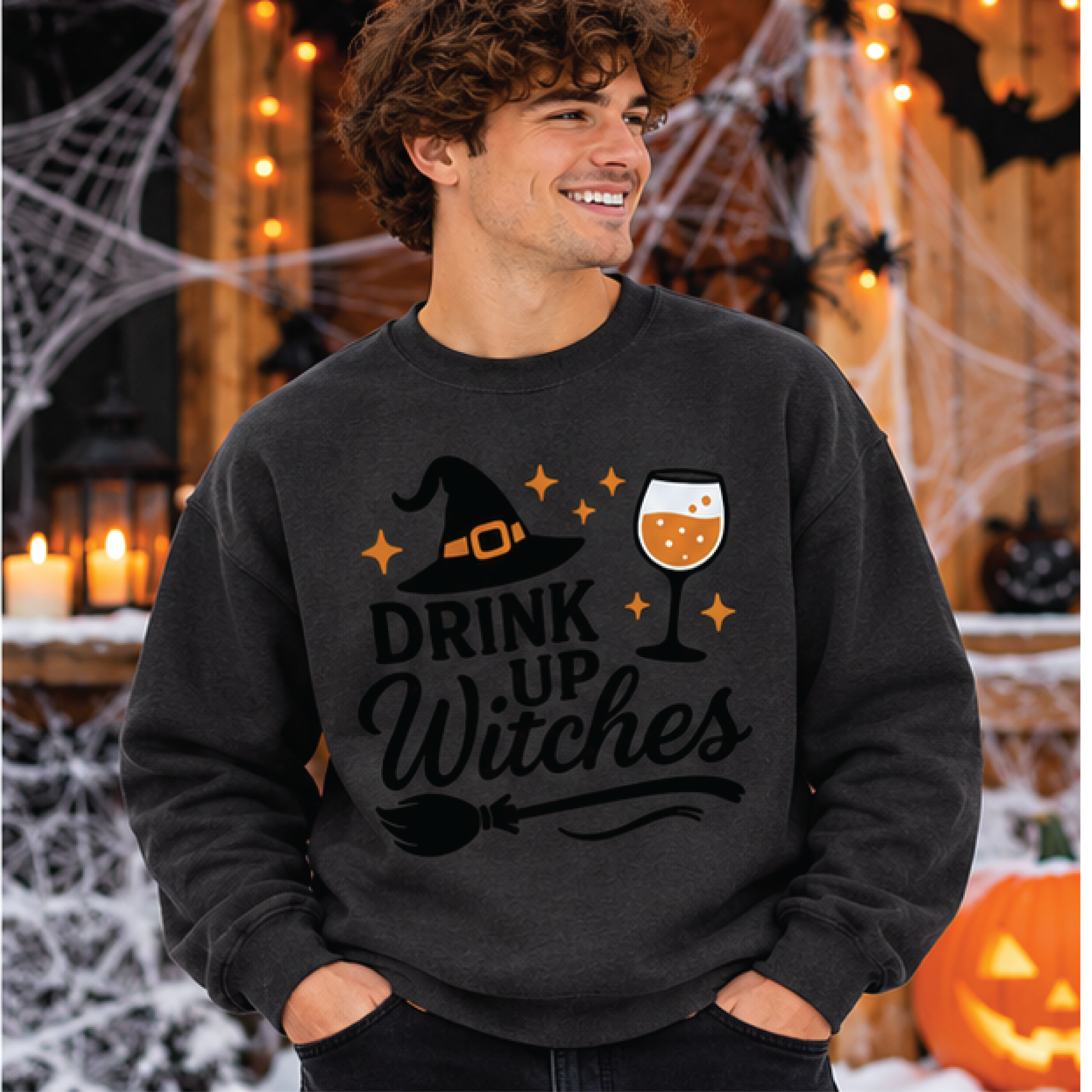 drink up witches halloween sweatshirt, funny witch graphic pullover, spooky season party sweater, unisex adult halloween