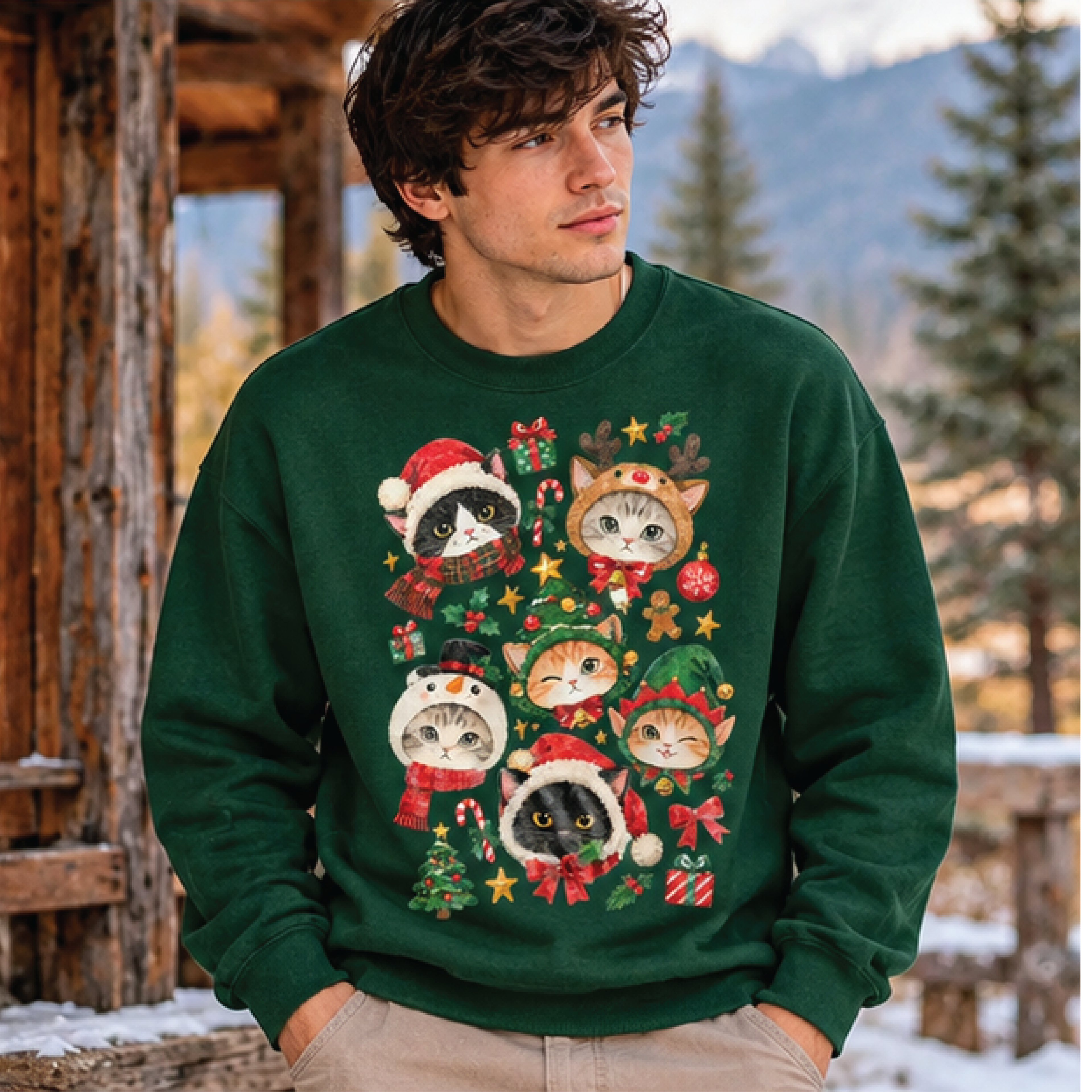 cute christmas cats sweatshirt, funny santa cat holiday crewneck, festive kittens in costumes, cat lover xmas gift
