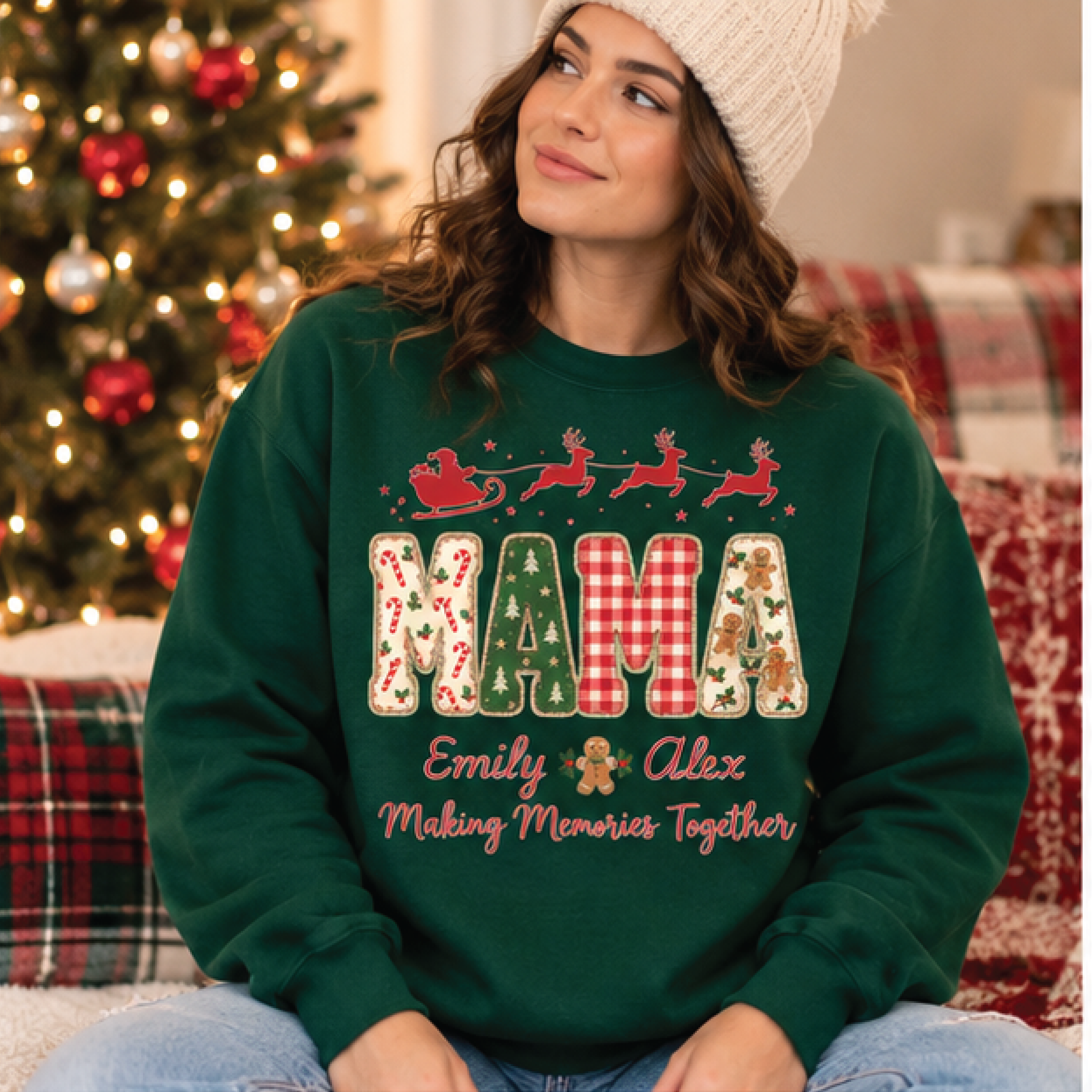 personalized christmas mama sweatshirt, custom kids names mama crewneck, festive holiday mom gift, unisex adult sweater