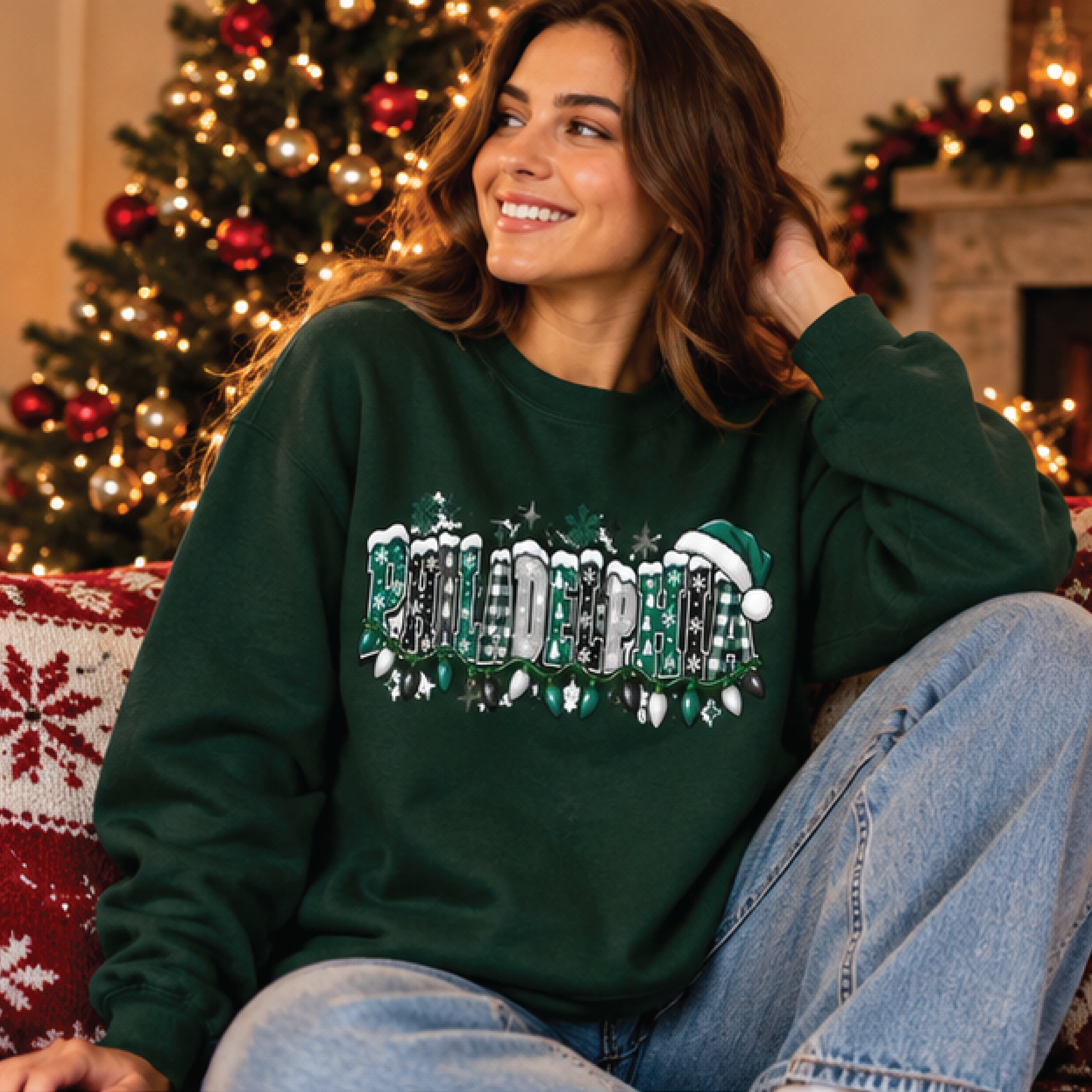 philadelphia christmas sweatshirt, festive philly holiday crewneck, football fan christmas gift, unisex adult