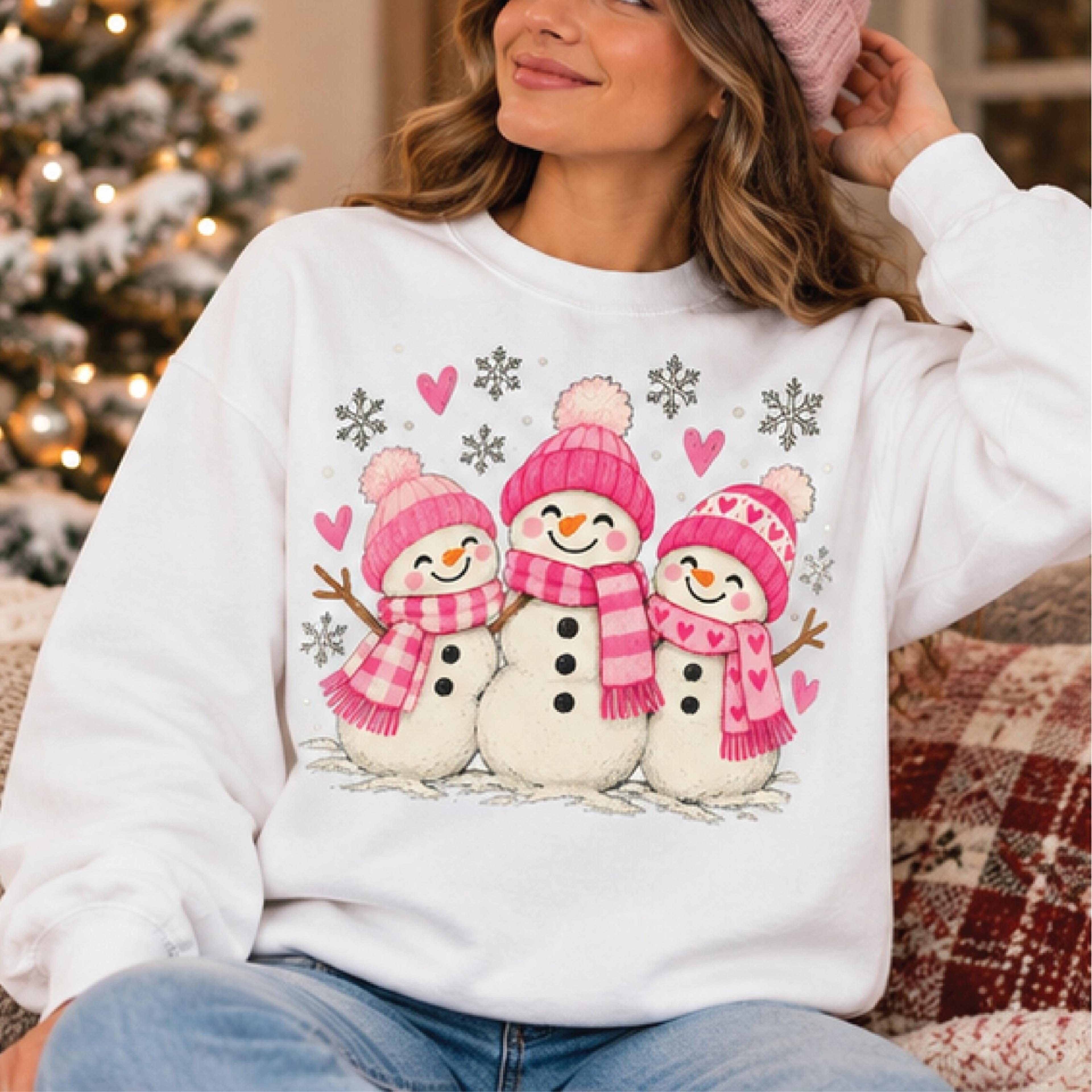 cute snowman sweatshirt, pink snowman christmas crewneck, winter wonderland sweatshirt, coquette holiday gift for adults