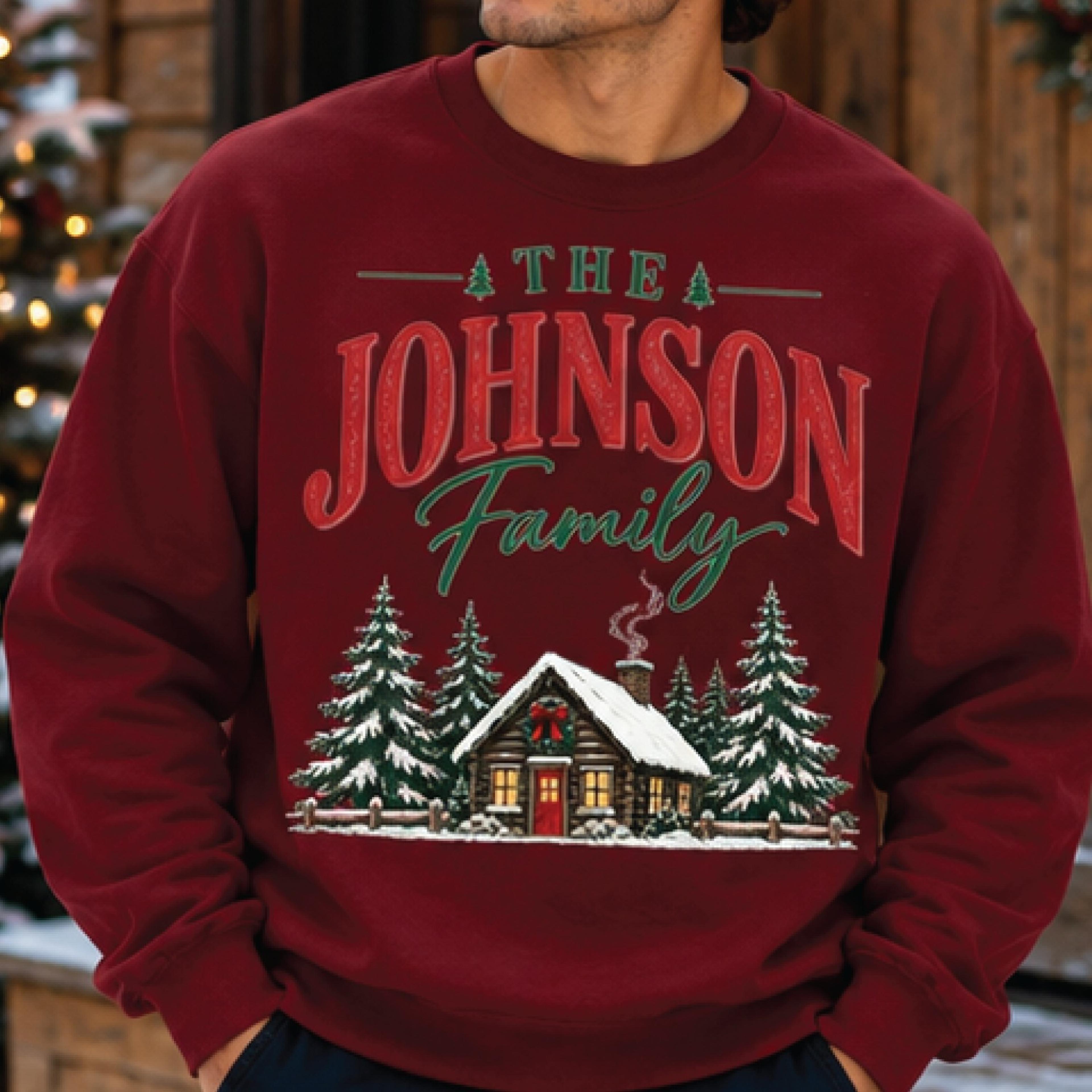 personalized family christmas sweatshirt, custom last name crewneck, vintage christmas cabin sweater, holiday family