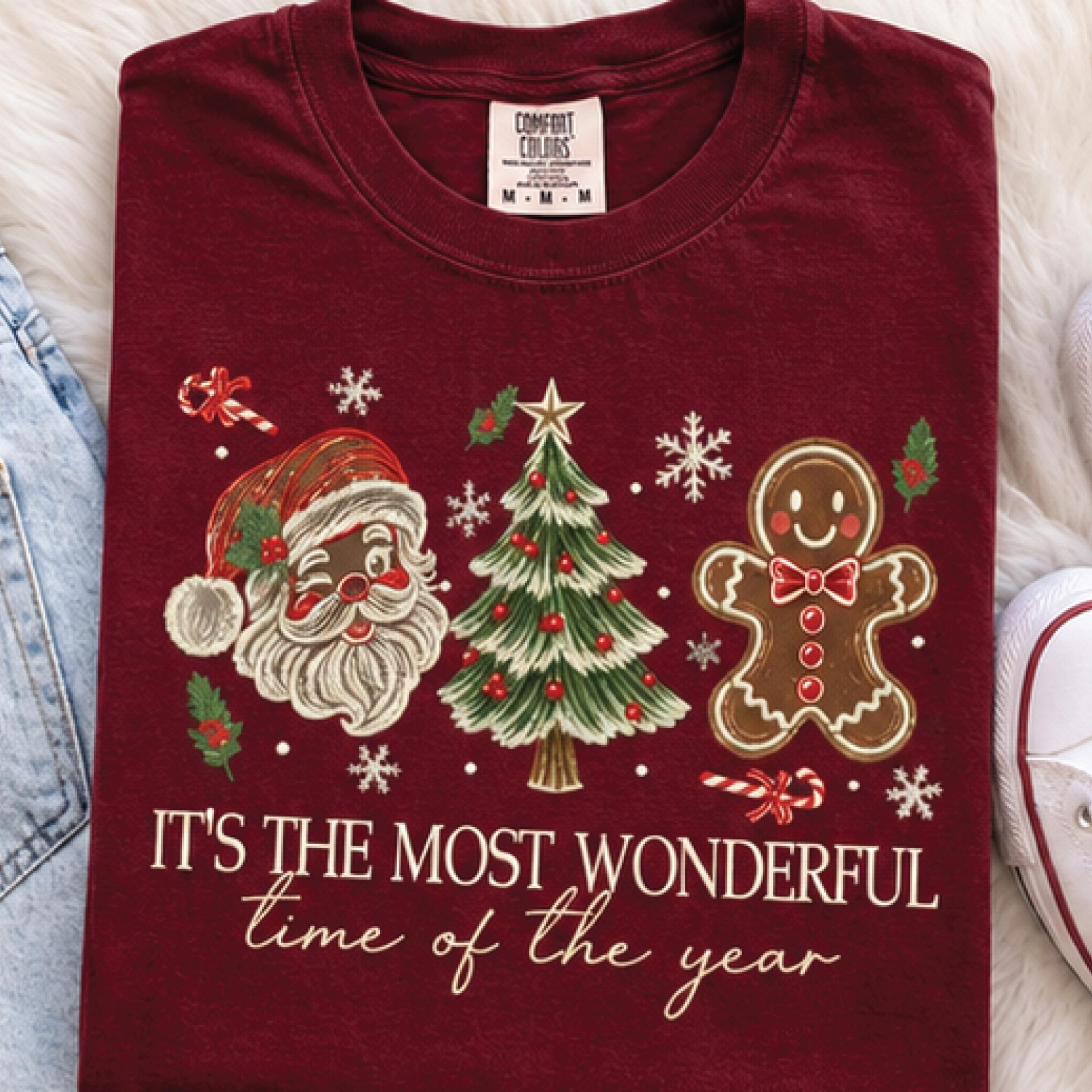 it's the most wonderful time of the year sweatshirt, vintage santa christmas tree gingerbread holiday crewneck, retro