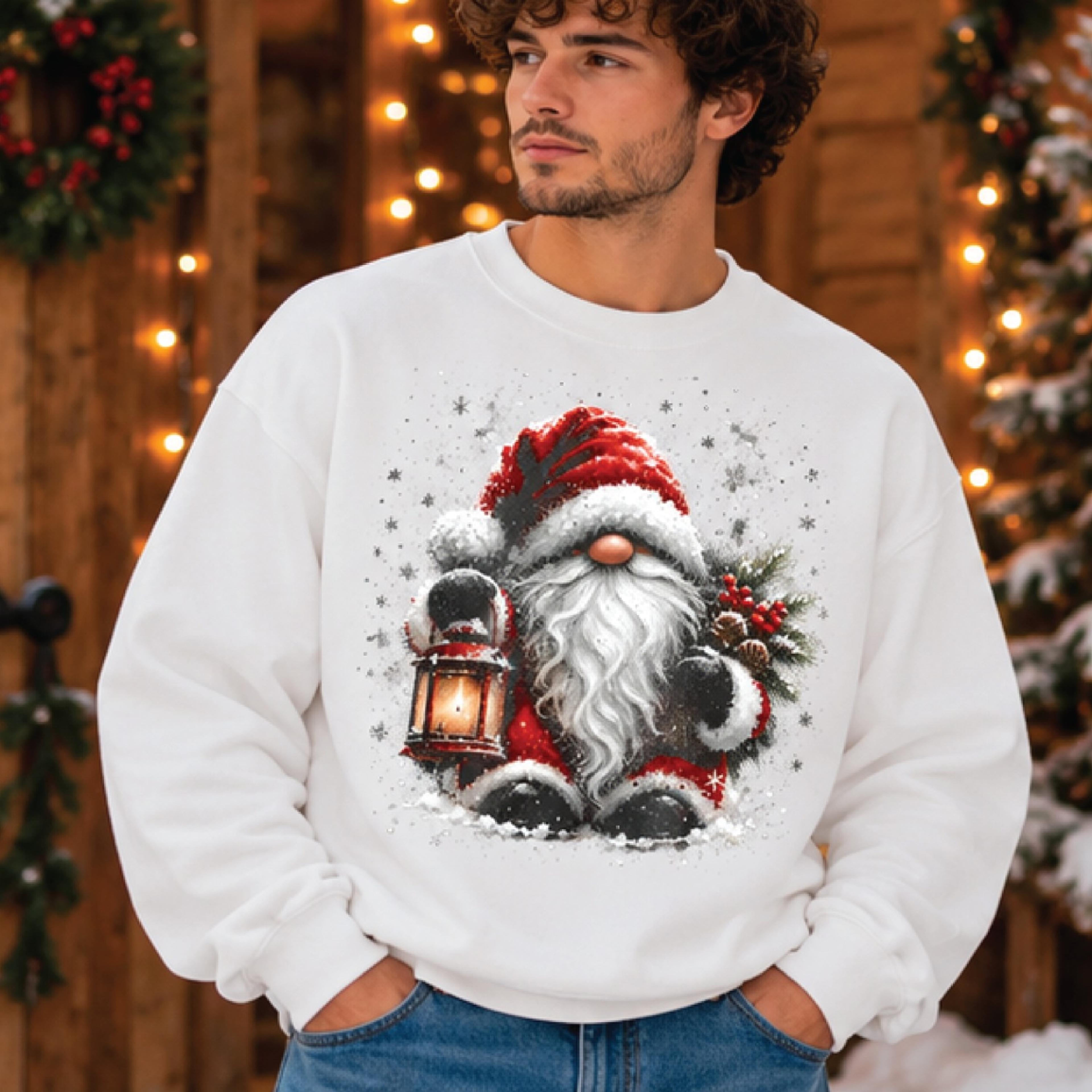 christmas gnome sweatshirt, cute santa gnome graphic crewneck, cozy holiday sweater, winter gnome gift, unisex adult