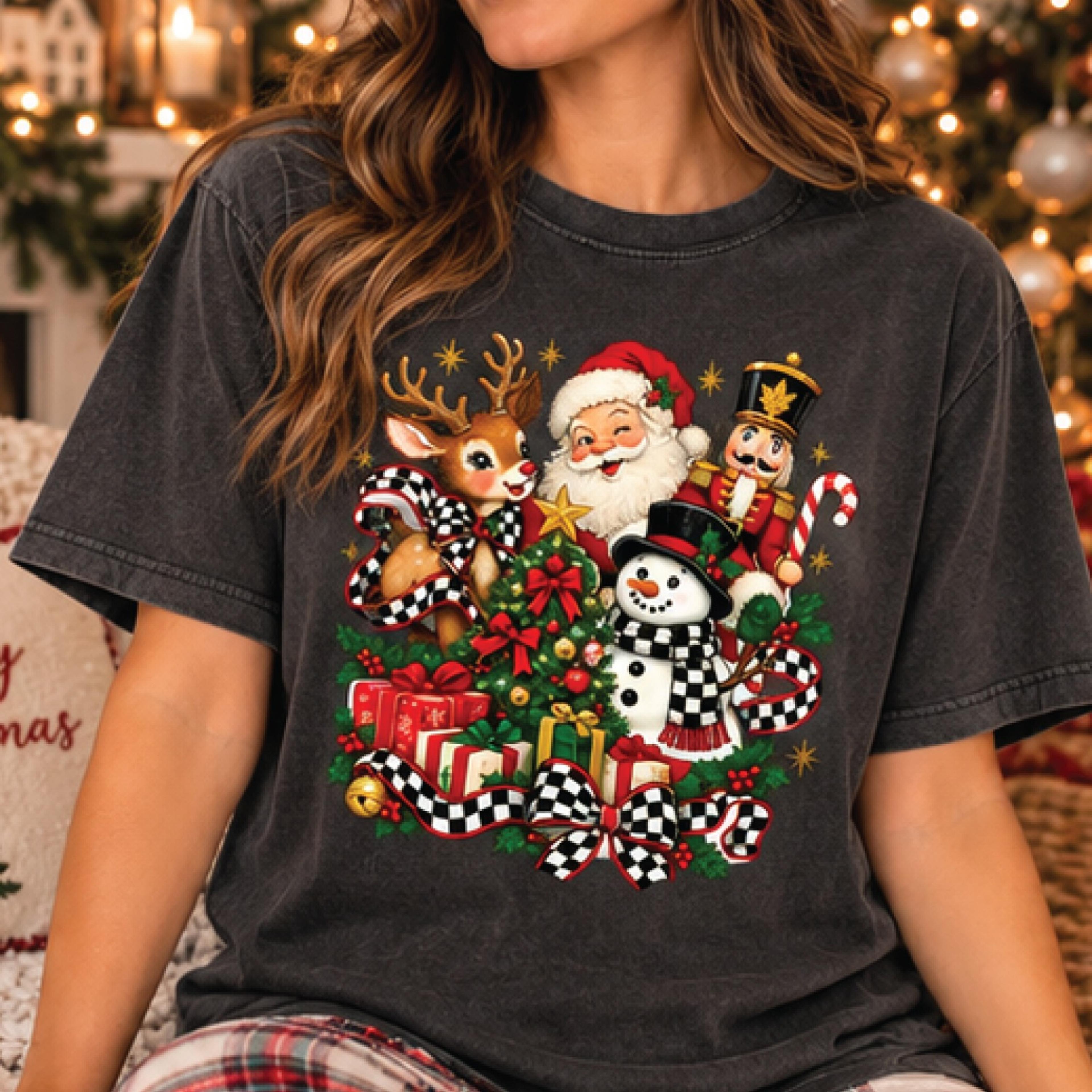 vintage christmas graphic tee, santa reindeer snowman nutcracker shirt, retro holiday t-shirt, festive xmas gift, unisex