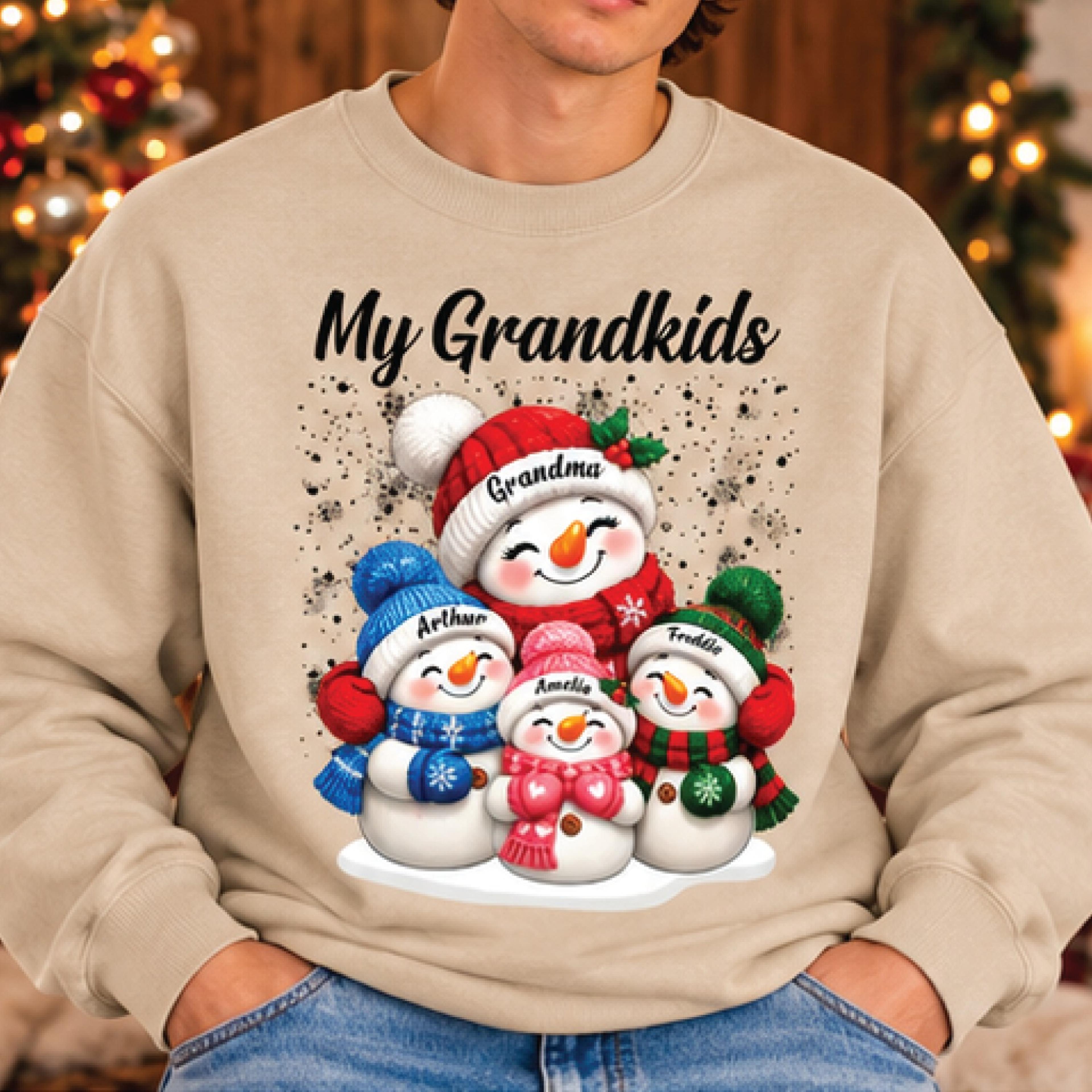 personalized grandma christmas sweatshirt, my grandkids snowman crewneck, custom grandchildren names, grandma gift, xmas