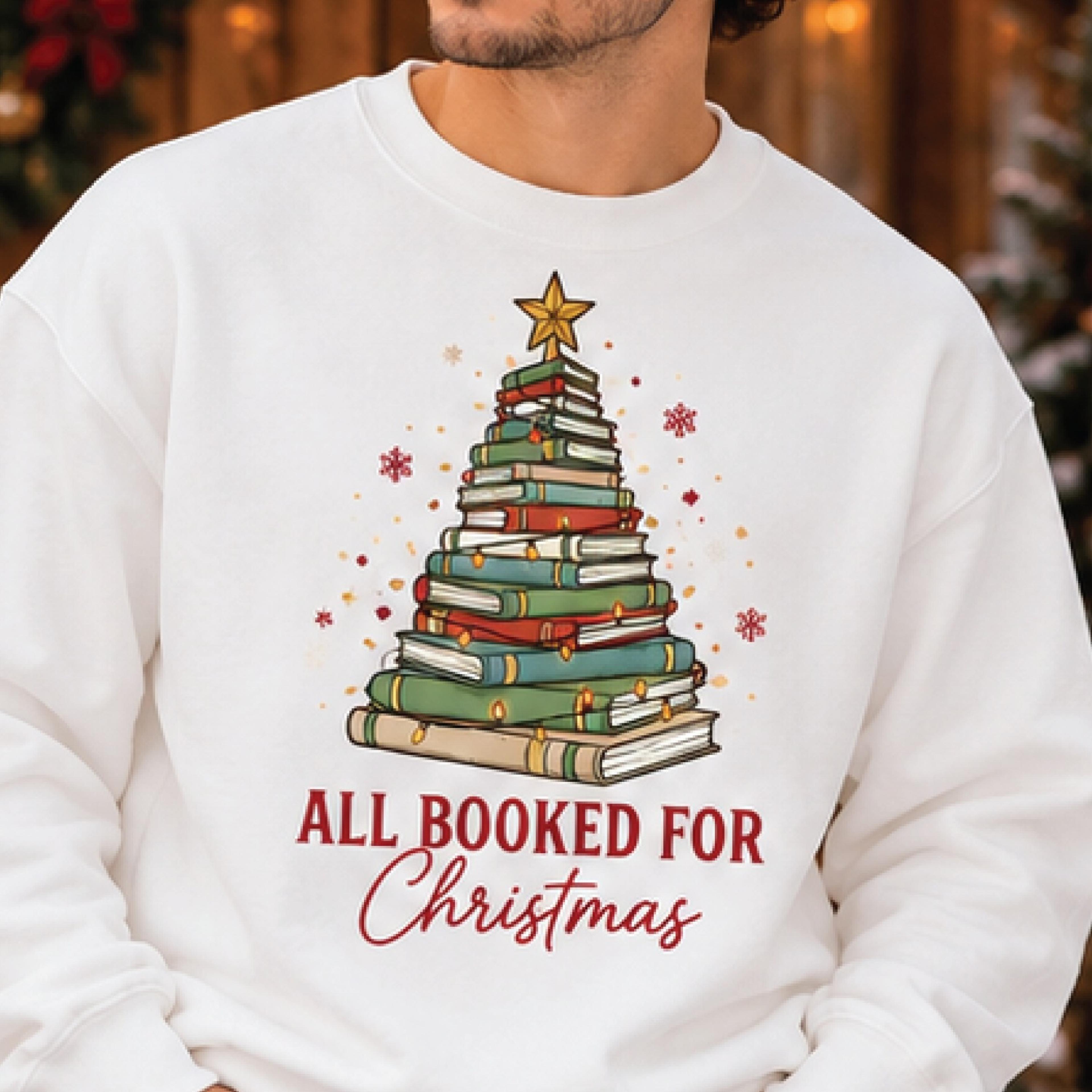 all booked for christmas sweatshirt, book christmas tree crewneck, festive book lover sweater, cozy holiday gift, unisex