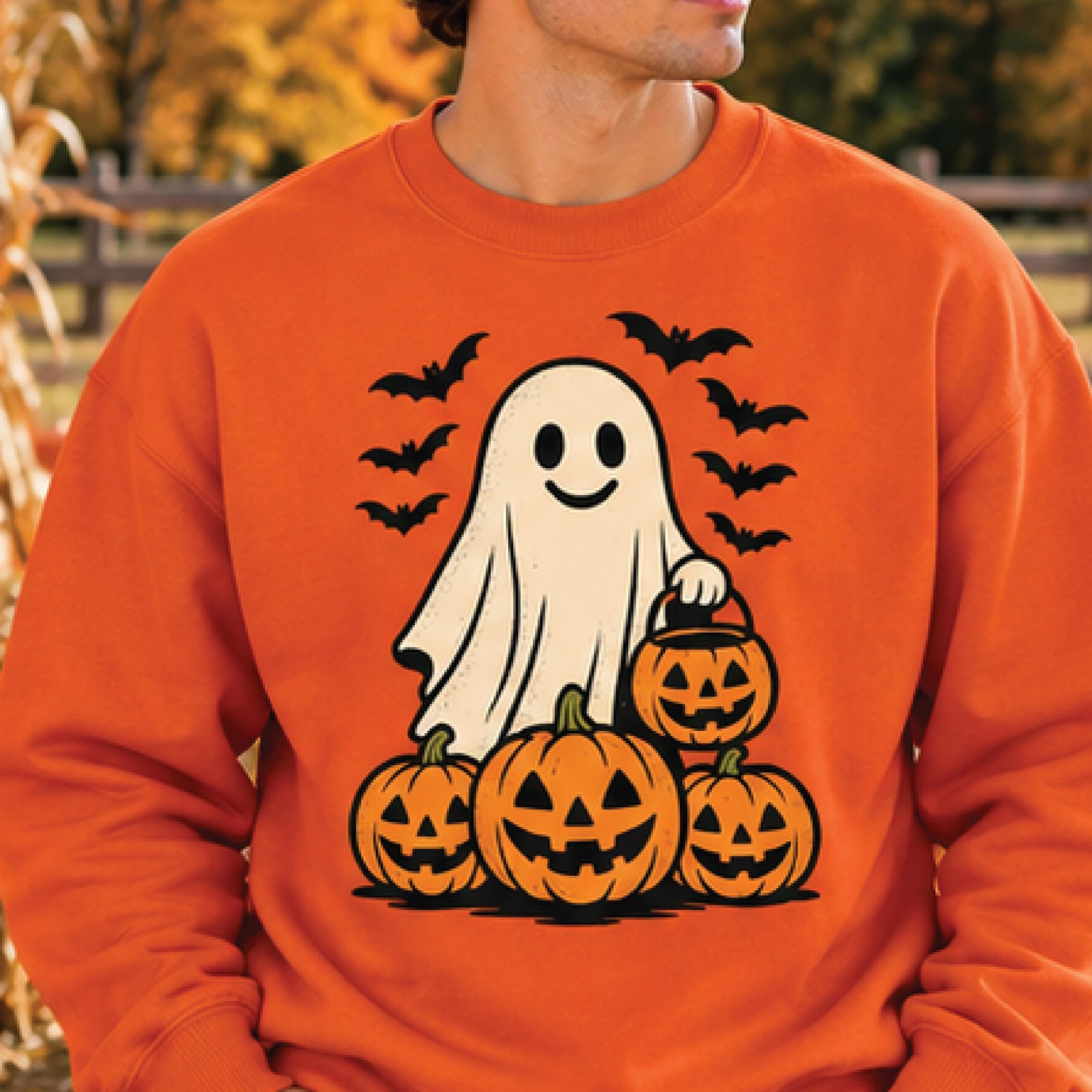 cute halloween ghost sweatshirt, trick or treat pumpkin crewneck, spooky season ghost graphic sweater, fall halloween