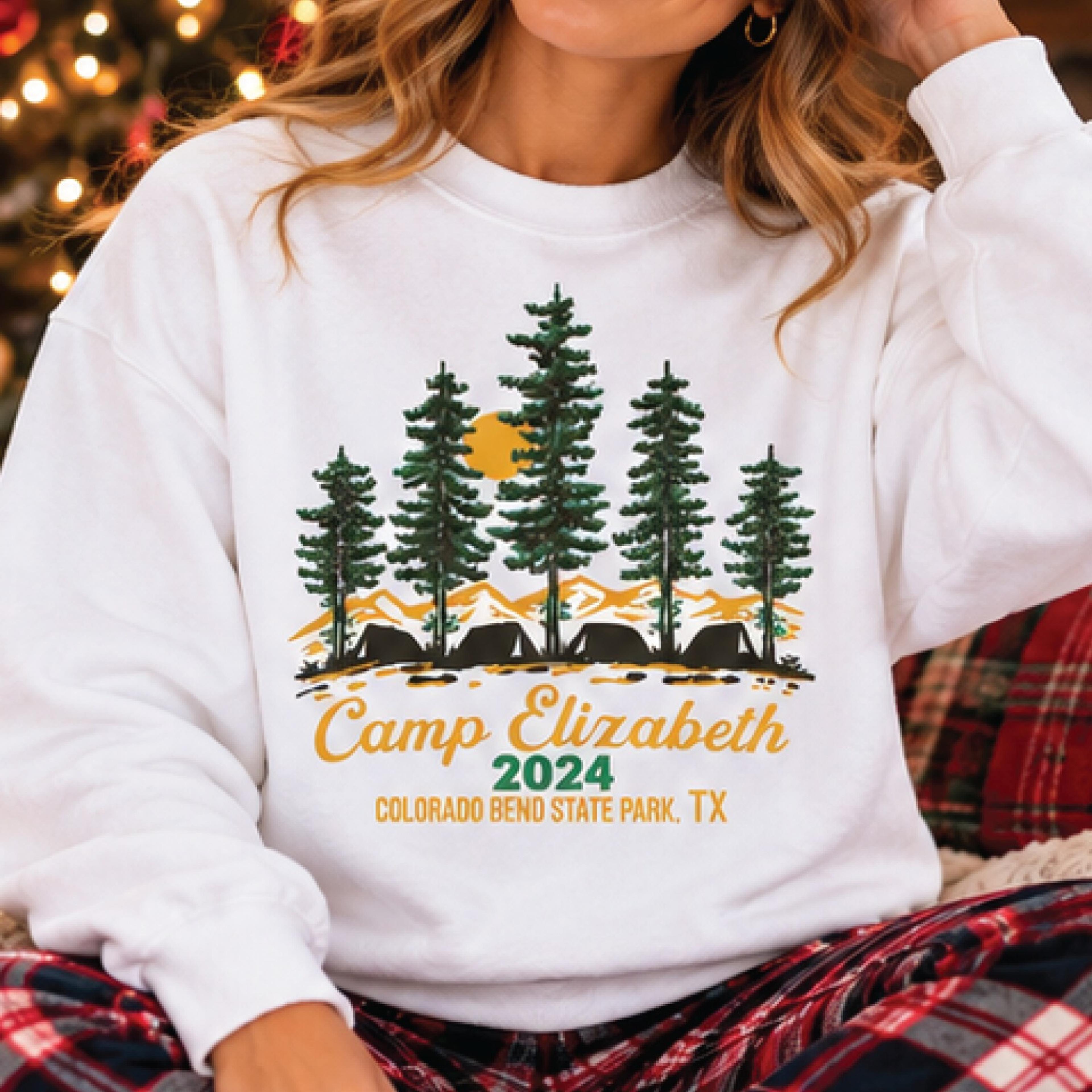 personalized camping sweatshirt, custom camp name crewneck, vintage pine tree graphic pullover, family camping trip gift