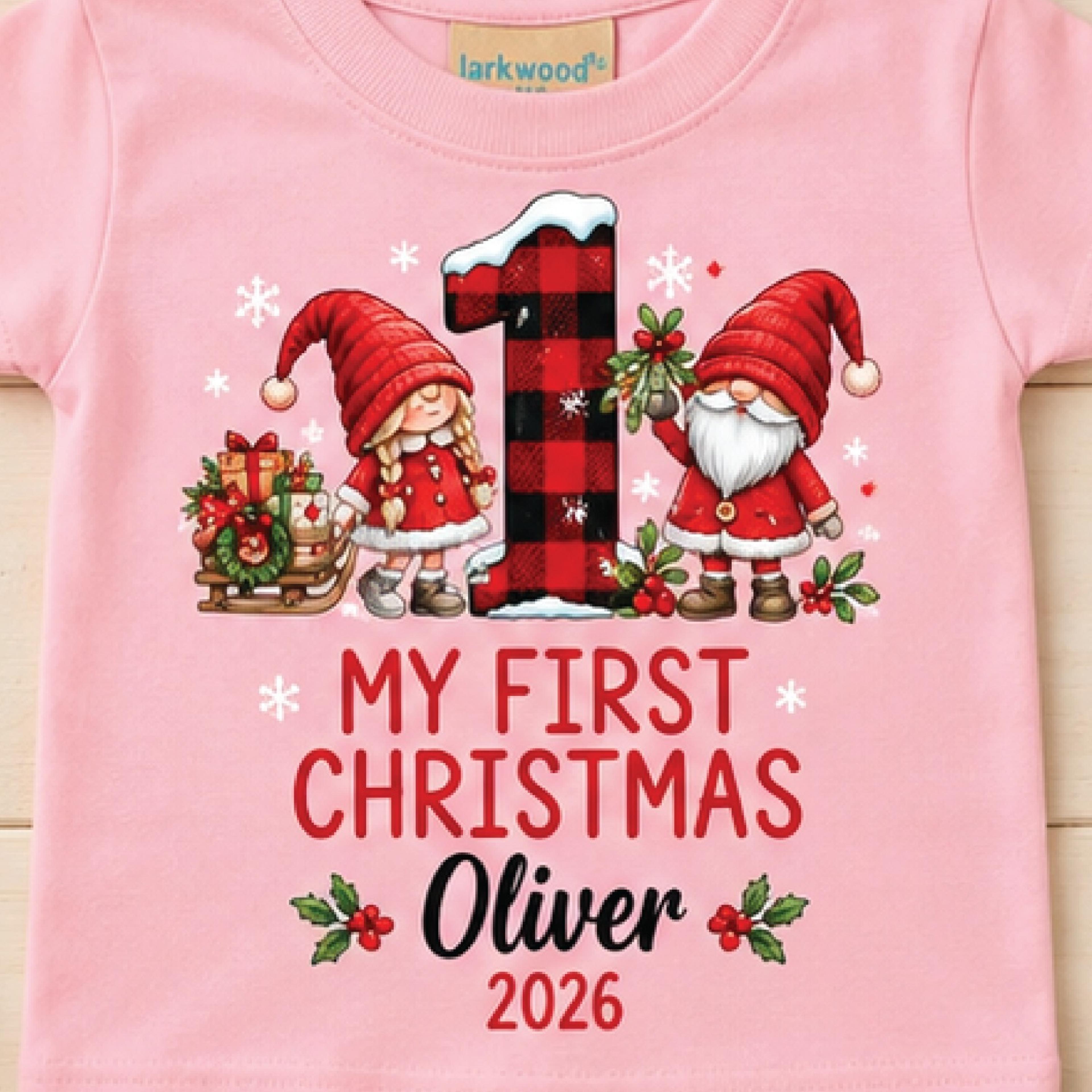 personalized my first christmas shirt, baby 1st christmas gnome tee, custom baby name and year, cute holiday outfit gift
