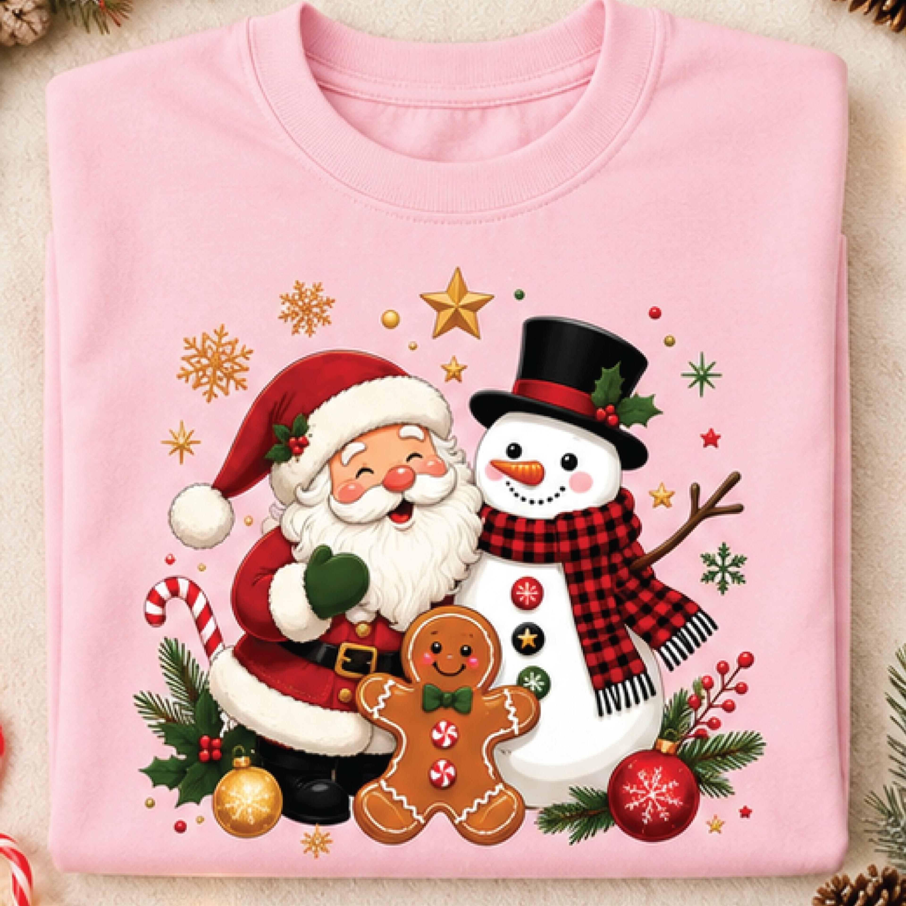 cute santa snowman gingerbread christmas sweatshirt, festive holiday crewneck, cozy winter graphic pullover, xmas gift
