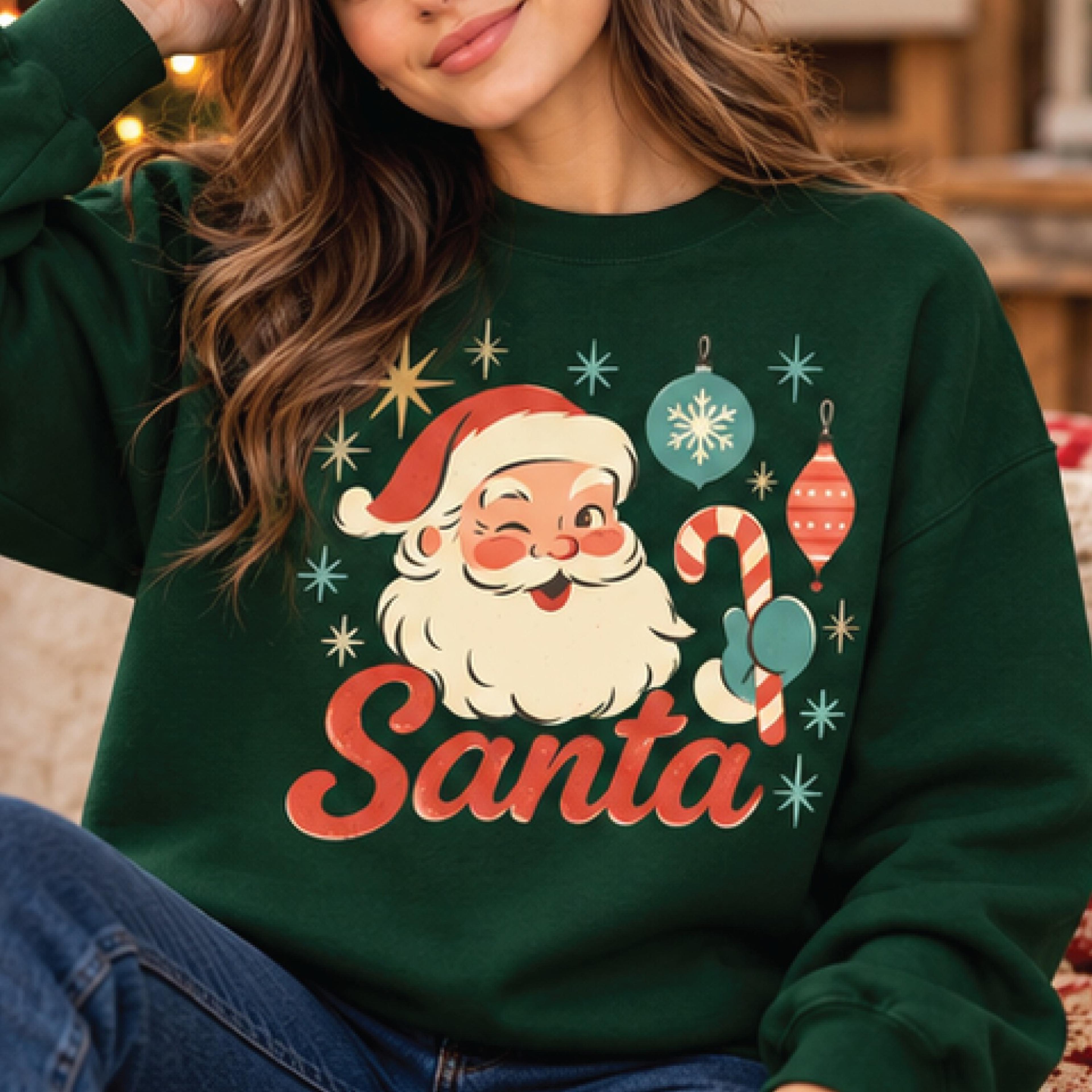 retro santa christmas sweatshirt, vintage santa claus graphic pullover, cute holiday sweatshirt, unisex christmas gift