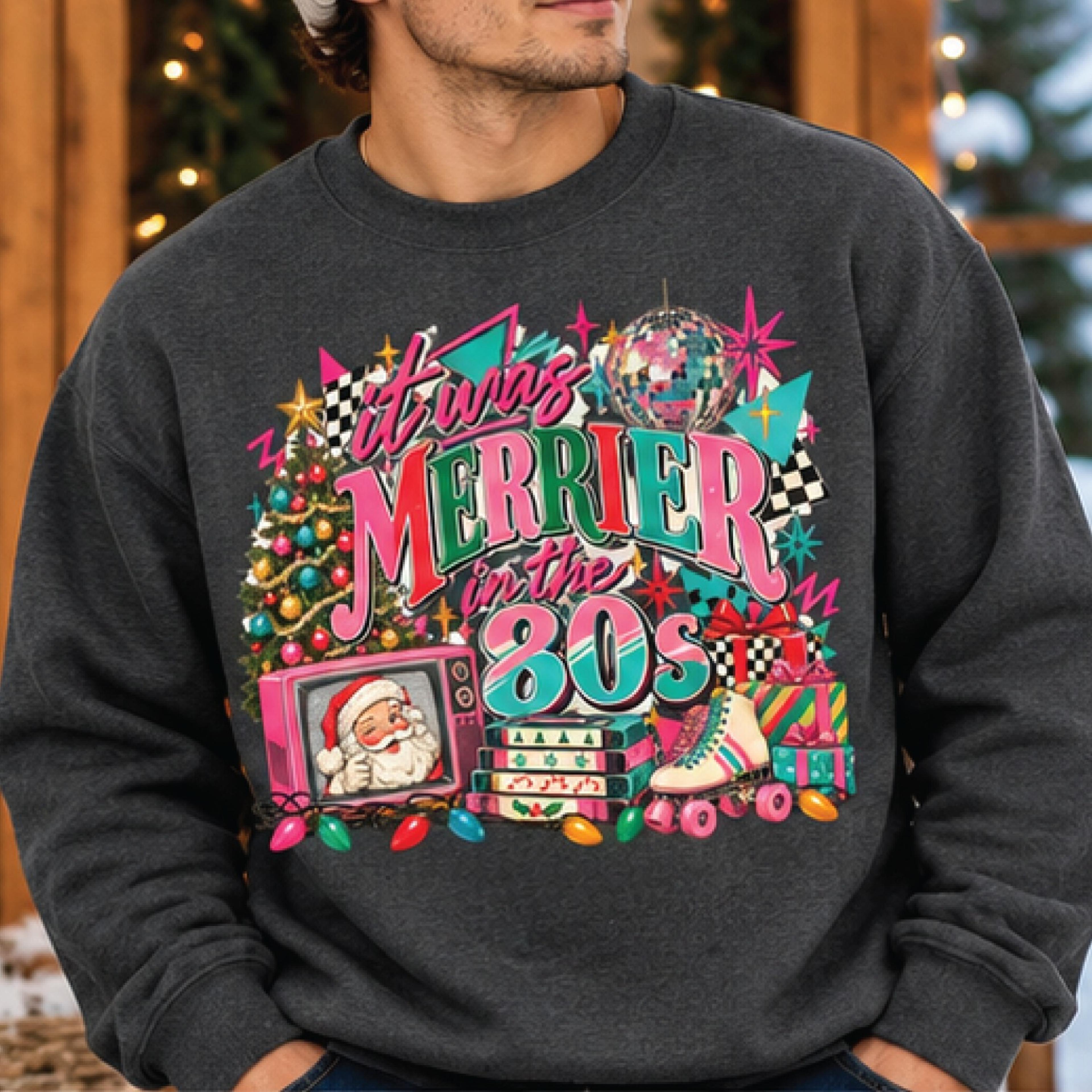 it was merrier in the 80s christmas sweatshirt, retro 80s holiday graphic pullover, vintage christmas gift, unisex sweat