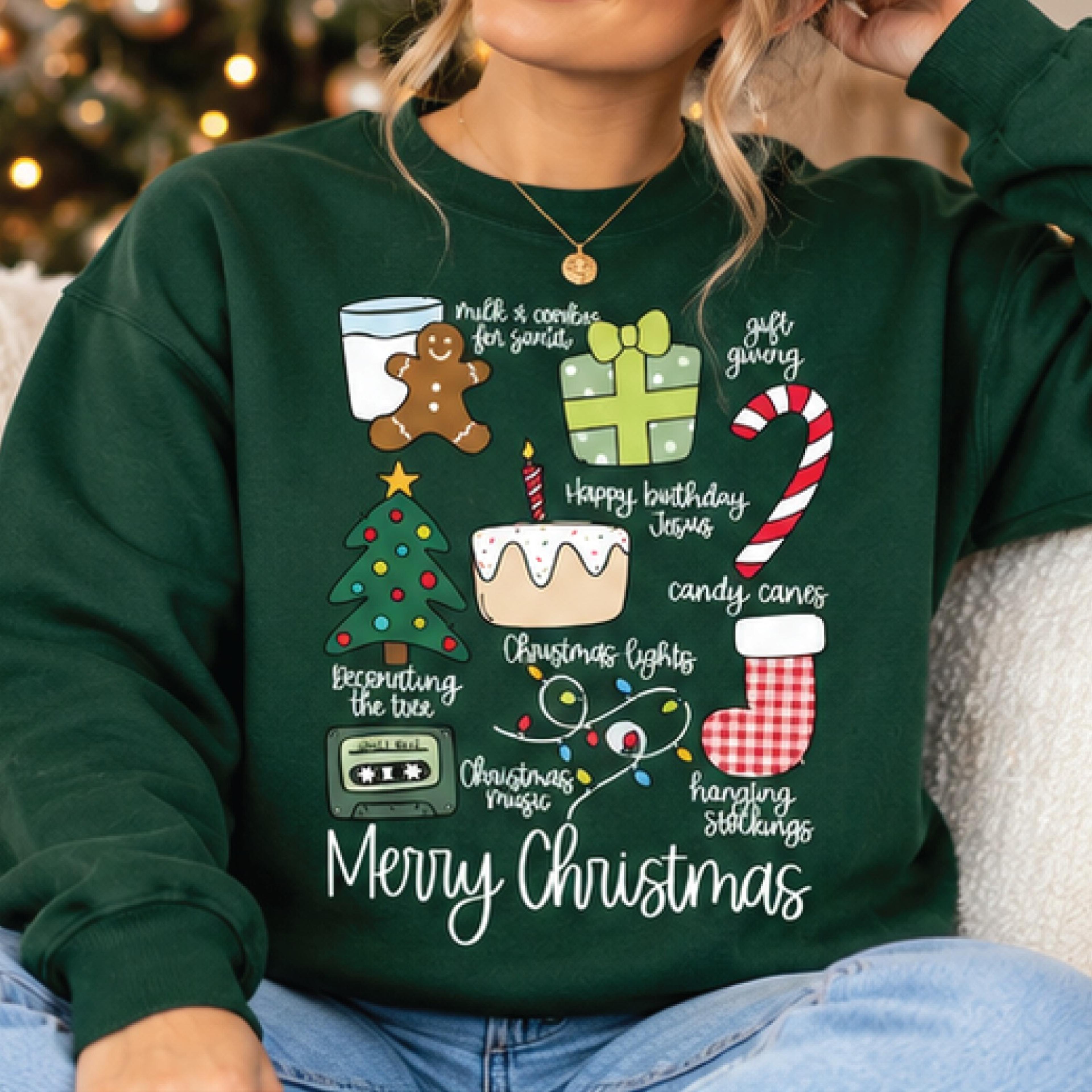 merry christmas sweatshirt, christmas traditions graphic sweater, festive holiday icons, cute christmas unisex gift