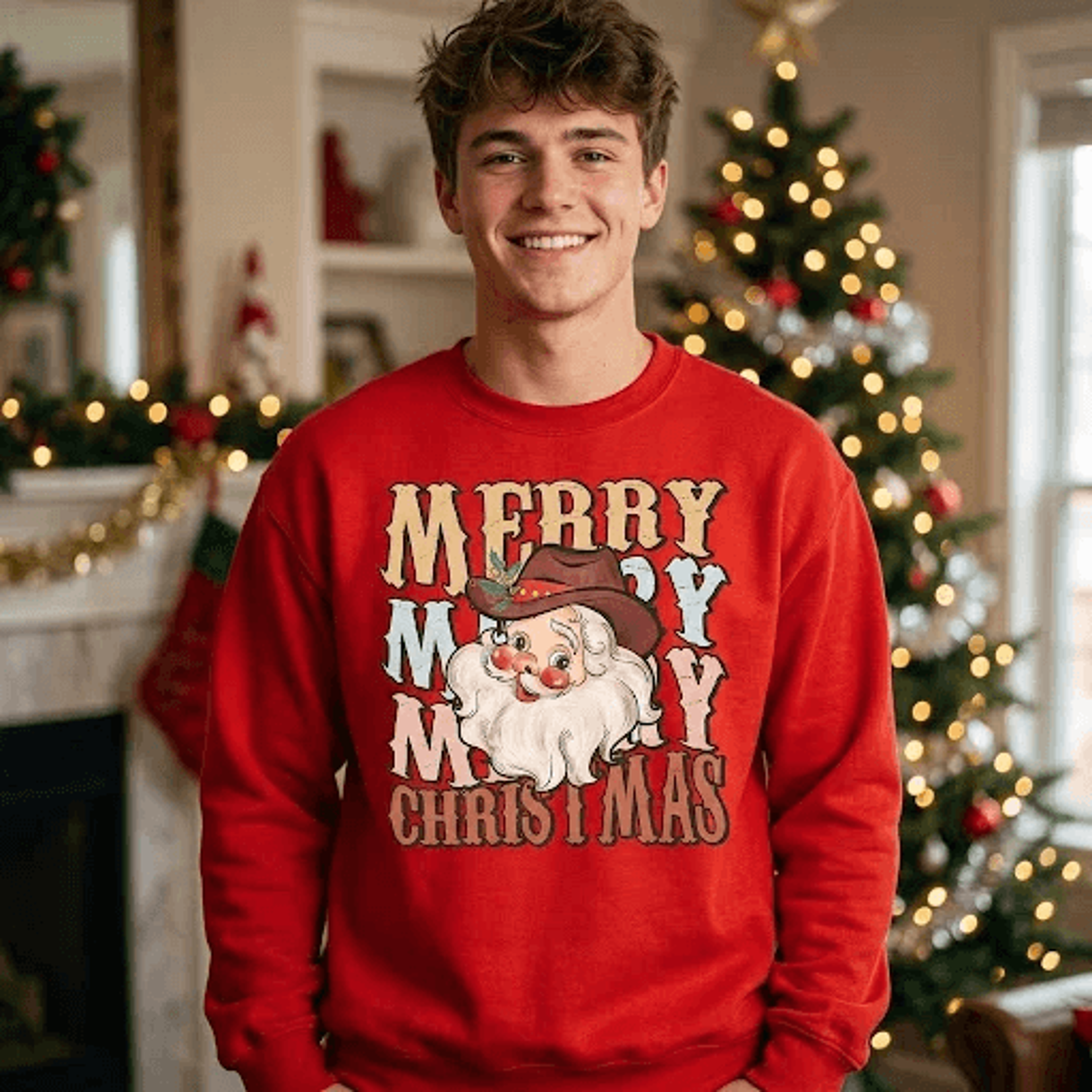 merry merry merry christmas sweatshirt, vintage santa claus graphic sweater, retro holiday pullover, unisex christmas