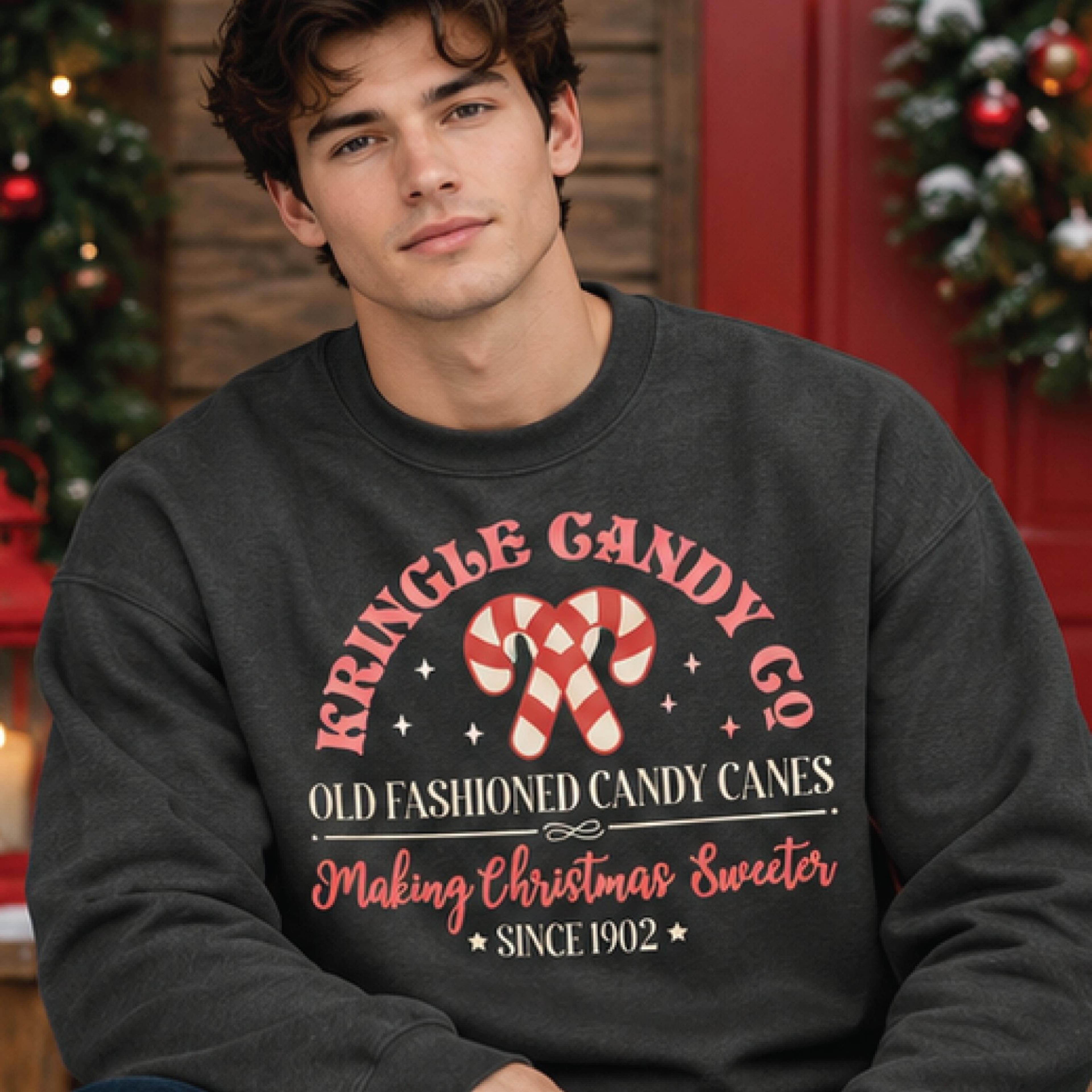 kringle candy co christmas sweatshirt, vintage candy cane holiday pullover, retro christmas candy graphic gift for adult
