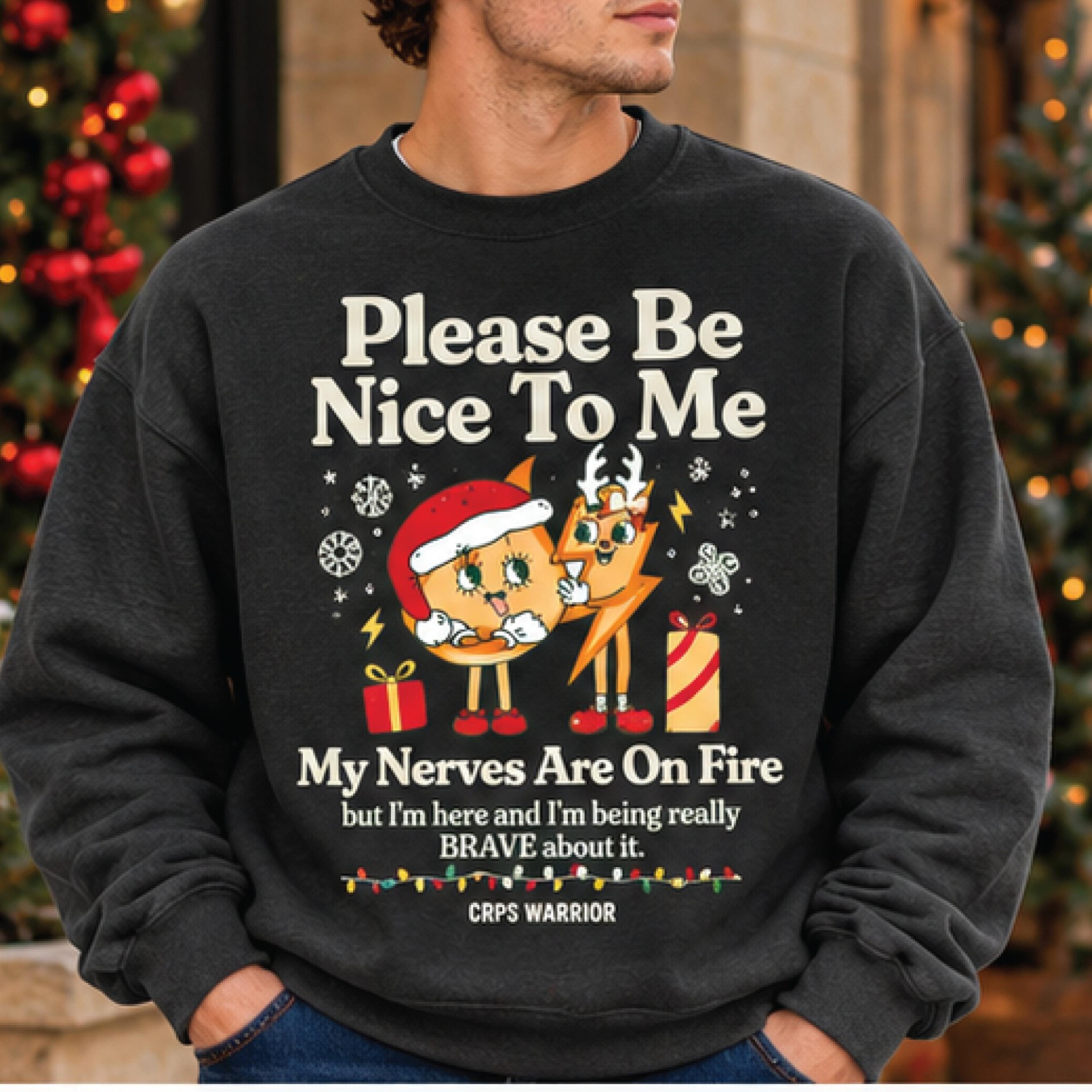 please be nice to me christmas sweatshirt, my back hurts crewneck, funny spine pain warrior gift