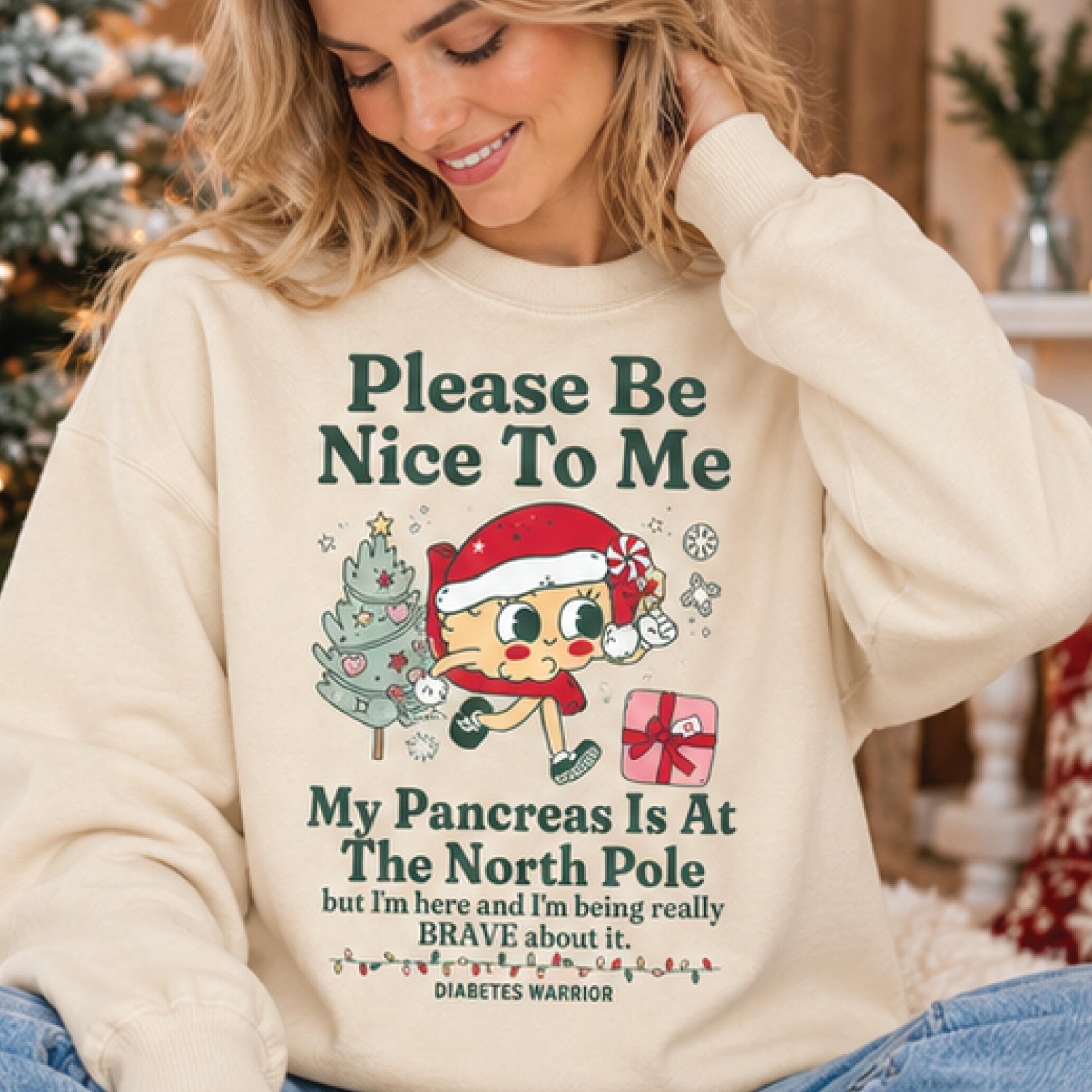 please be nice to me christmas sweatshirt, diabetes warrior crewneck, funny pancreas north pole quote, diabetic holiday