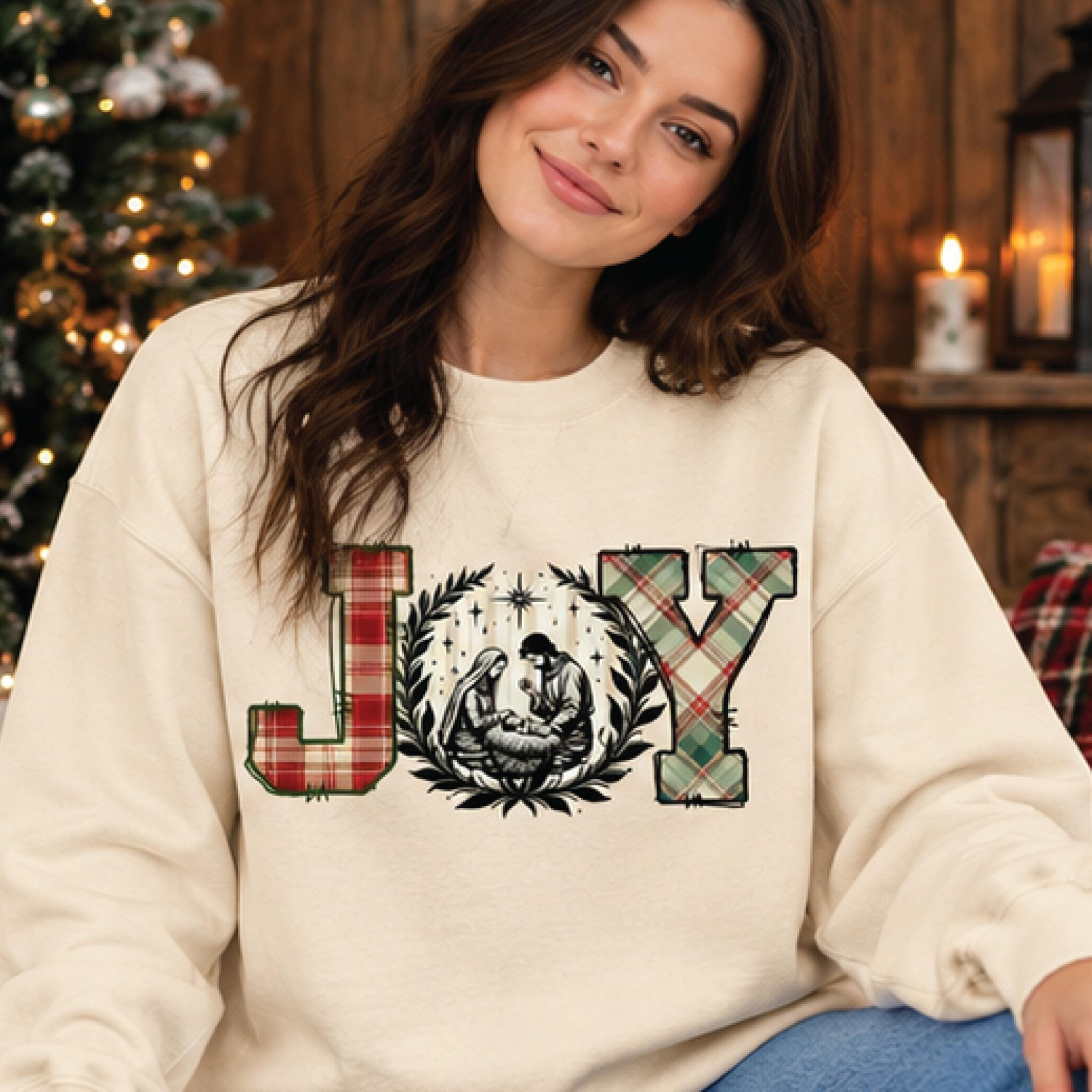 christmas joy nativity sweatshirt, plaid joy christmas crewneck, christian holiday sweater, religious christmas gift