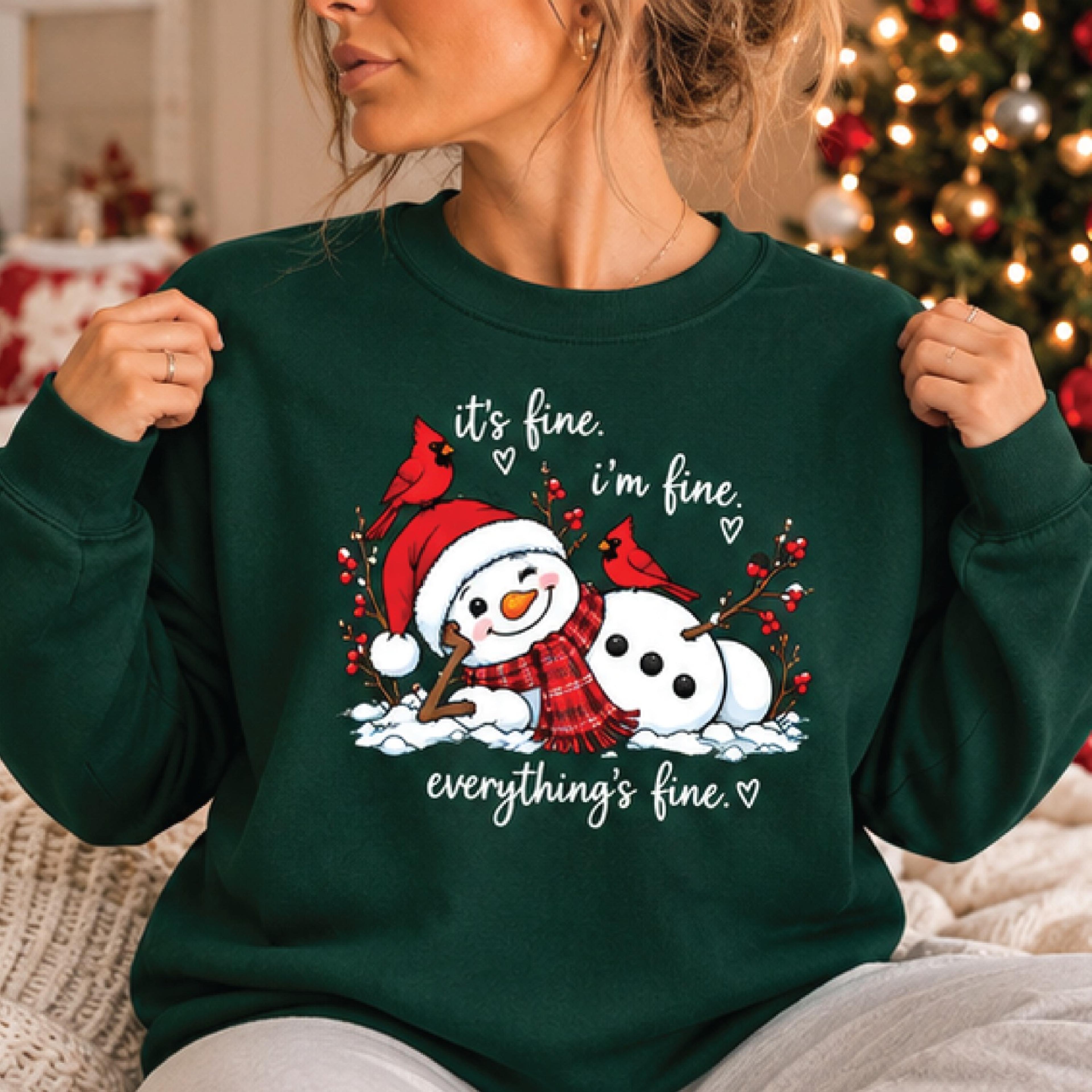 it's fine i'm fine everything's fine christmas sweatshirt, funny melting snowman crewneck, sarcastic holiday gift