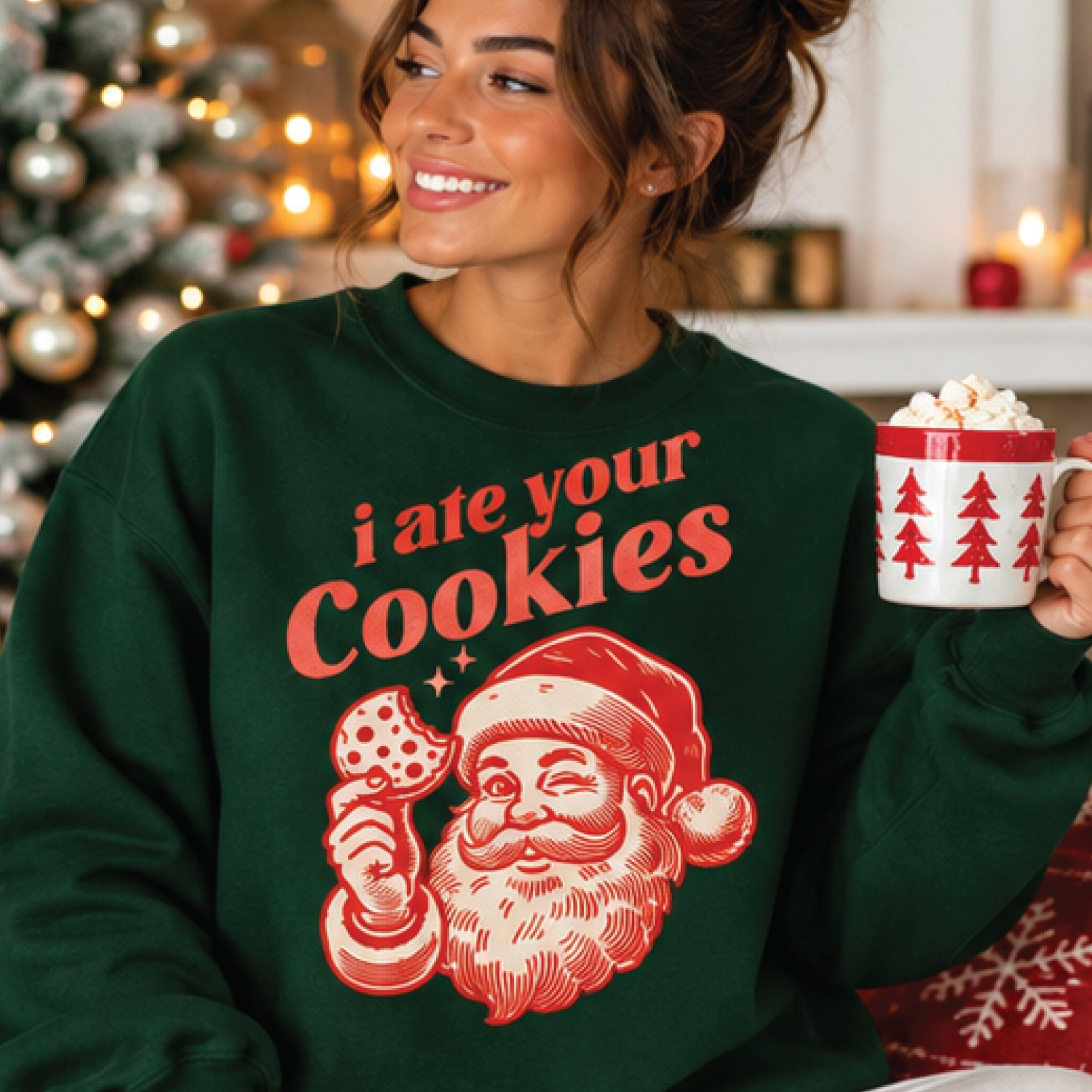 i ate your cookies sweatshirt, funny santa christmas crewneck, retro holiday sweater, cute unisex xmas gift for adults