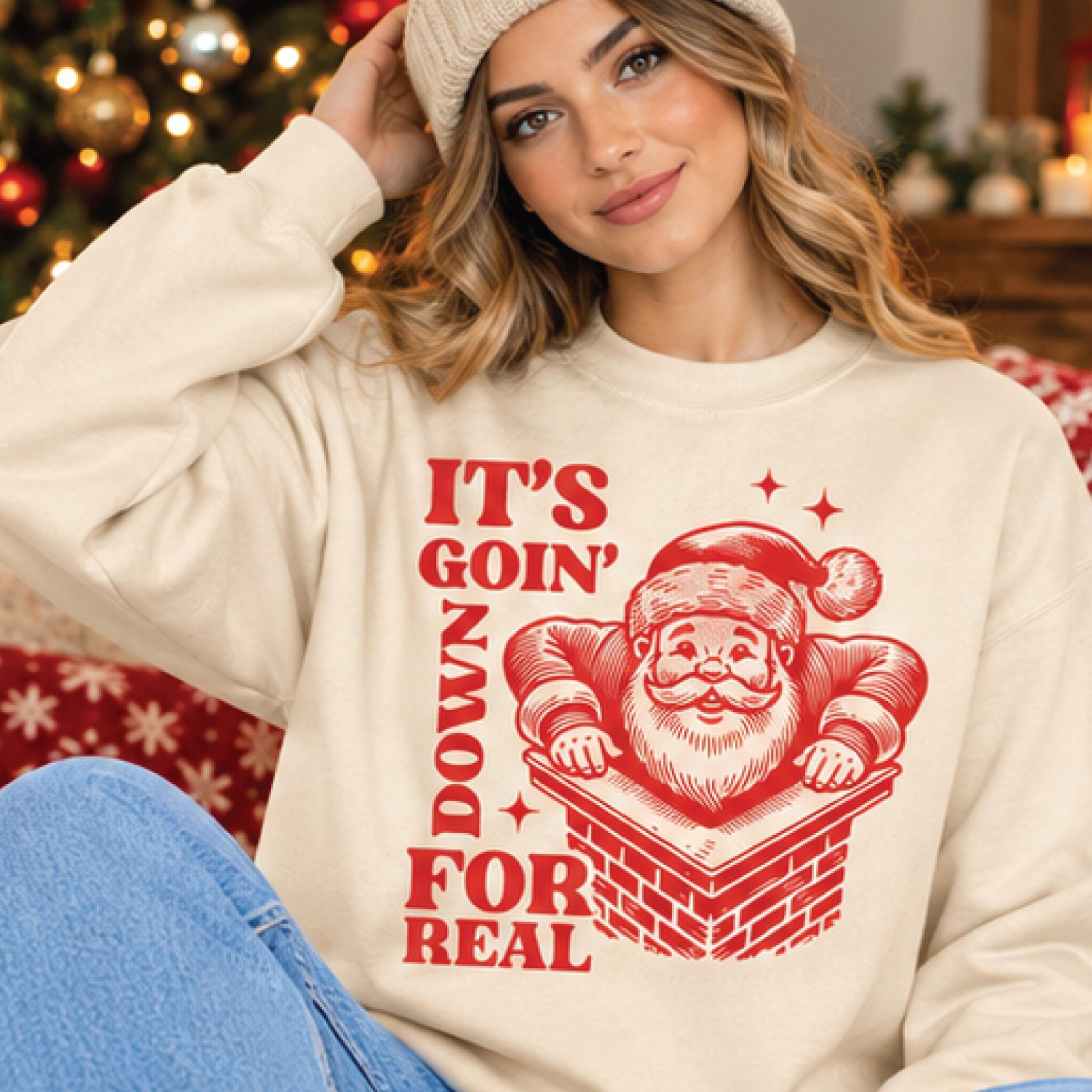 it's goin down for real sweatshirt, funny santa chimney christmas crewneck, retro holiday sweater, unisex xmas gift