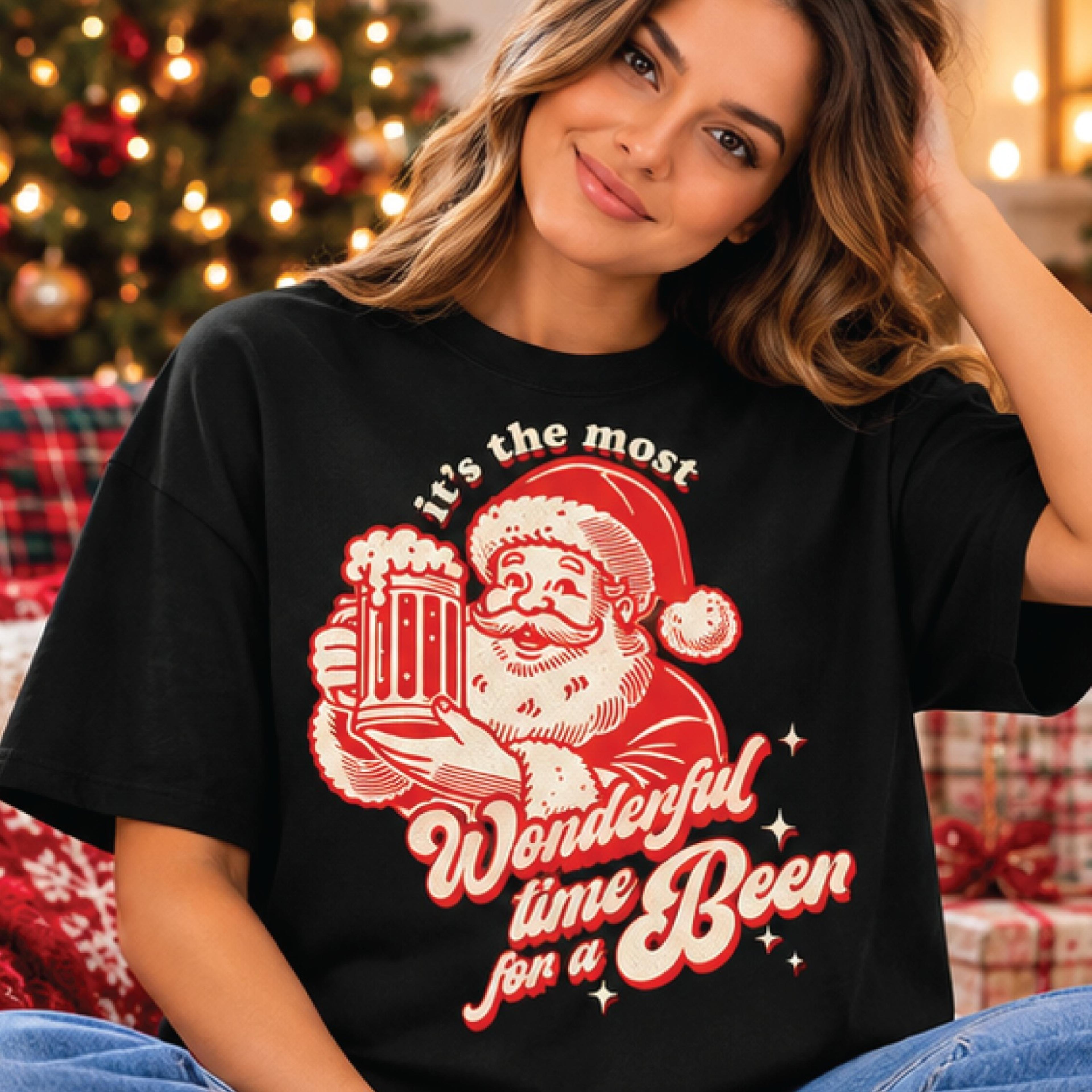 wonderful time for a beer christmas shirt, funny santa drinking beer t-shirt, retro holiday graphic tee, unisex xmas
