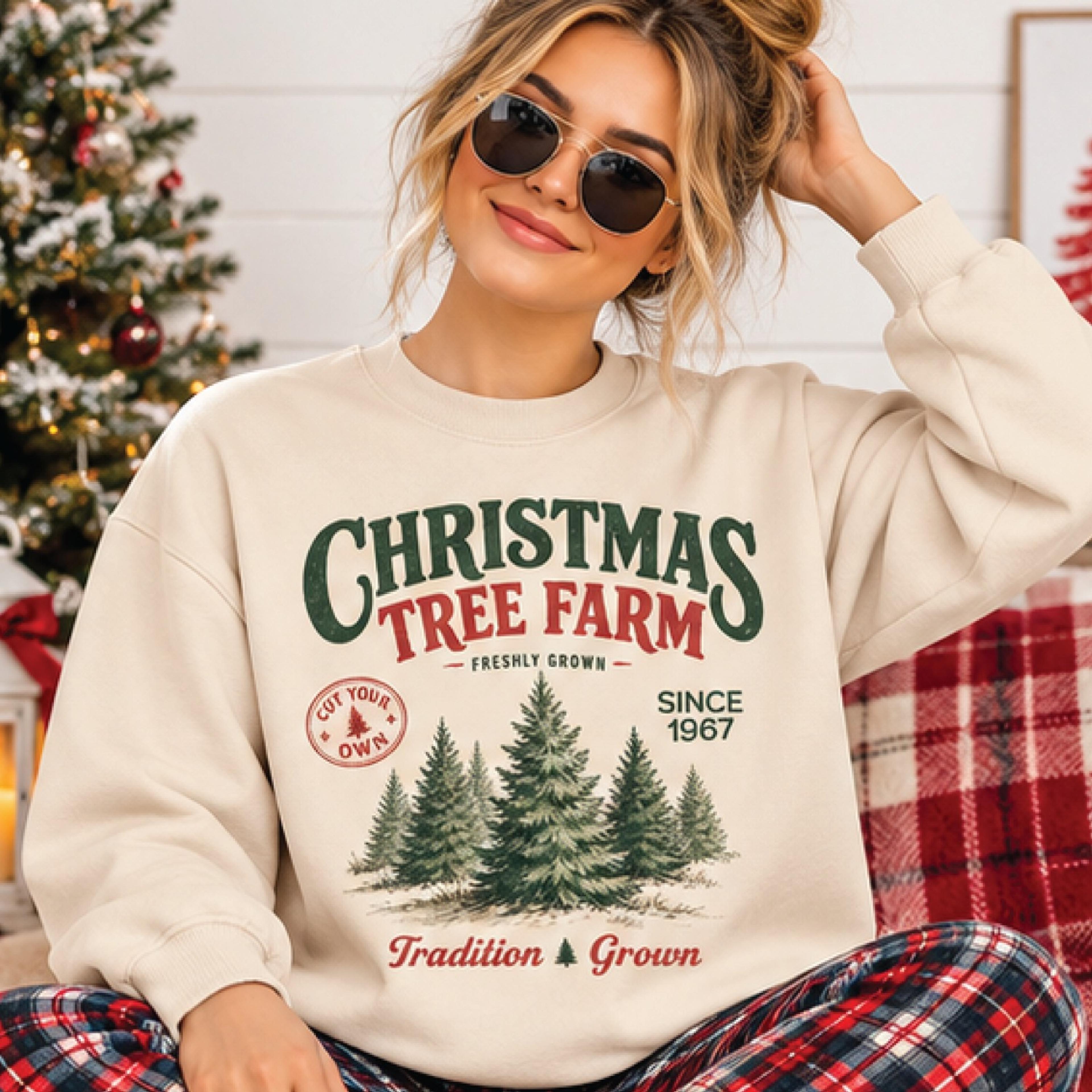 vintage christmas tree farm sweatshirt, retro christmas trees sweater, cozy holiday pullover, rustic xmas tree farm gift