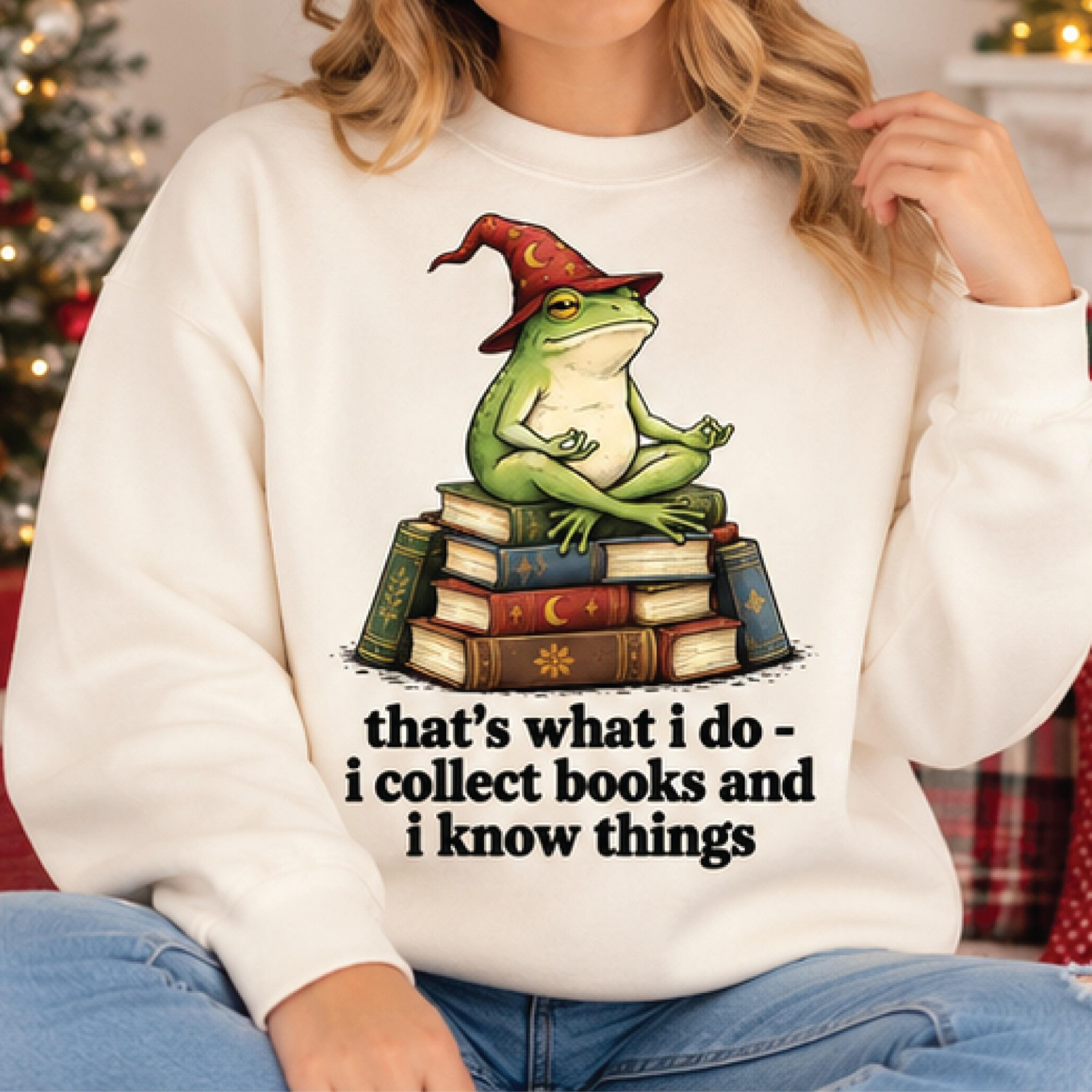 wizard frog book lover sweatshirt, i collect books and i know things, funny reading graphic pullover, bookworm gift