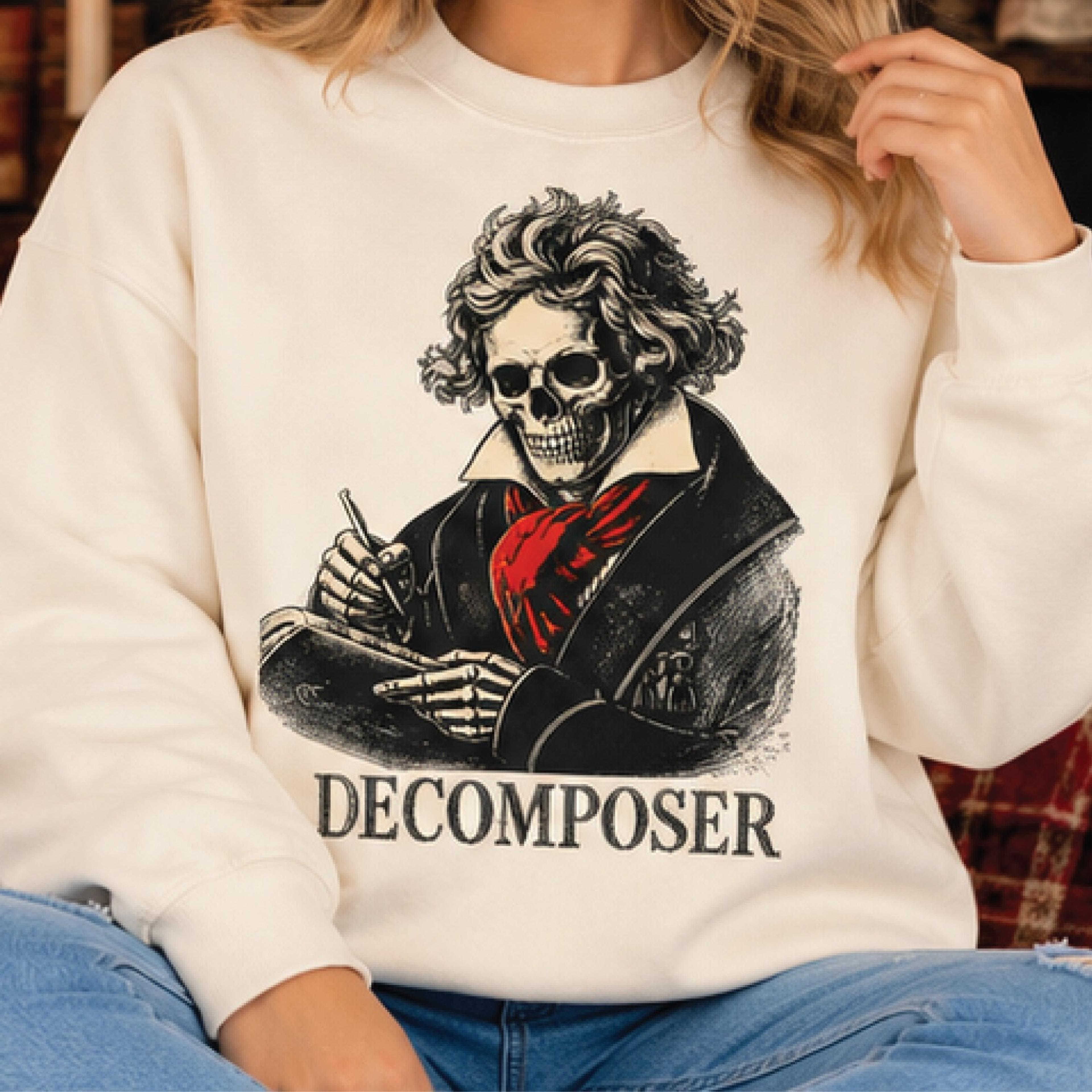 decomposer skeleton sweatshirt, funny classical music composer shirt, gothic beethoven inspired halloween pullover