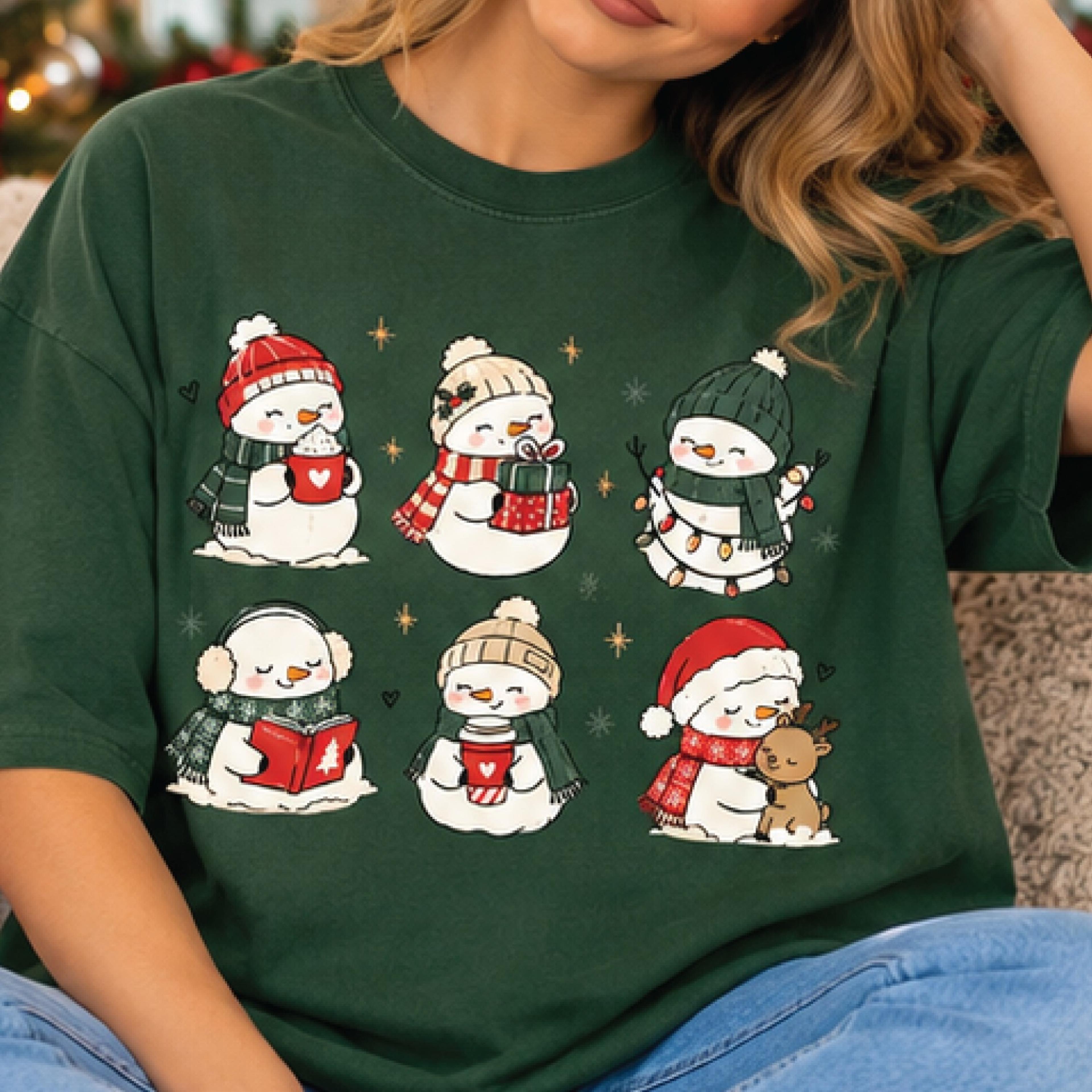 cute snowman christmas shirt, six festive snowmen graphic tee, cozy winter holiday t shirt, snowman lover christmas gift