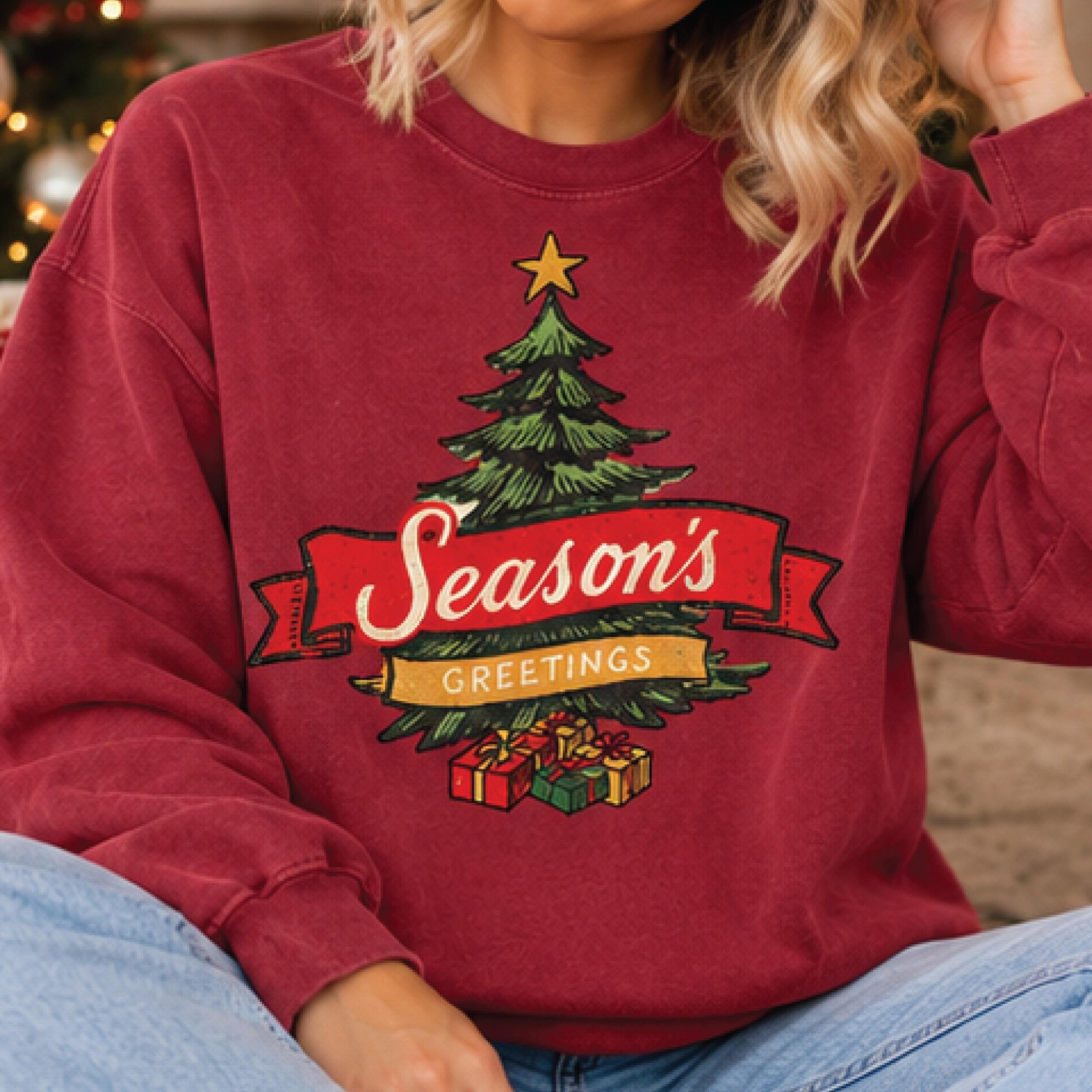 season's greetings christmas sweatshirt, vintage christmas tree graphic pullover, retro holiday sweatshirt, xmas gift